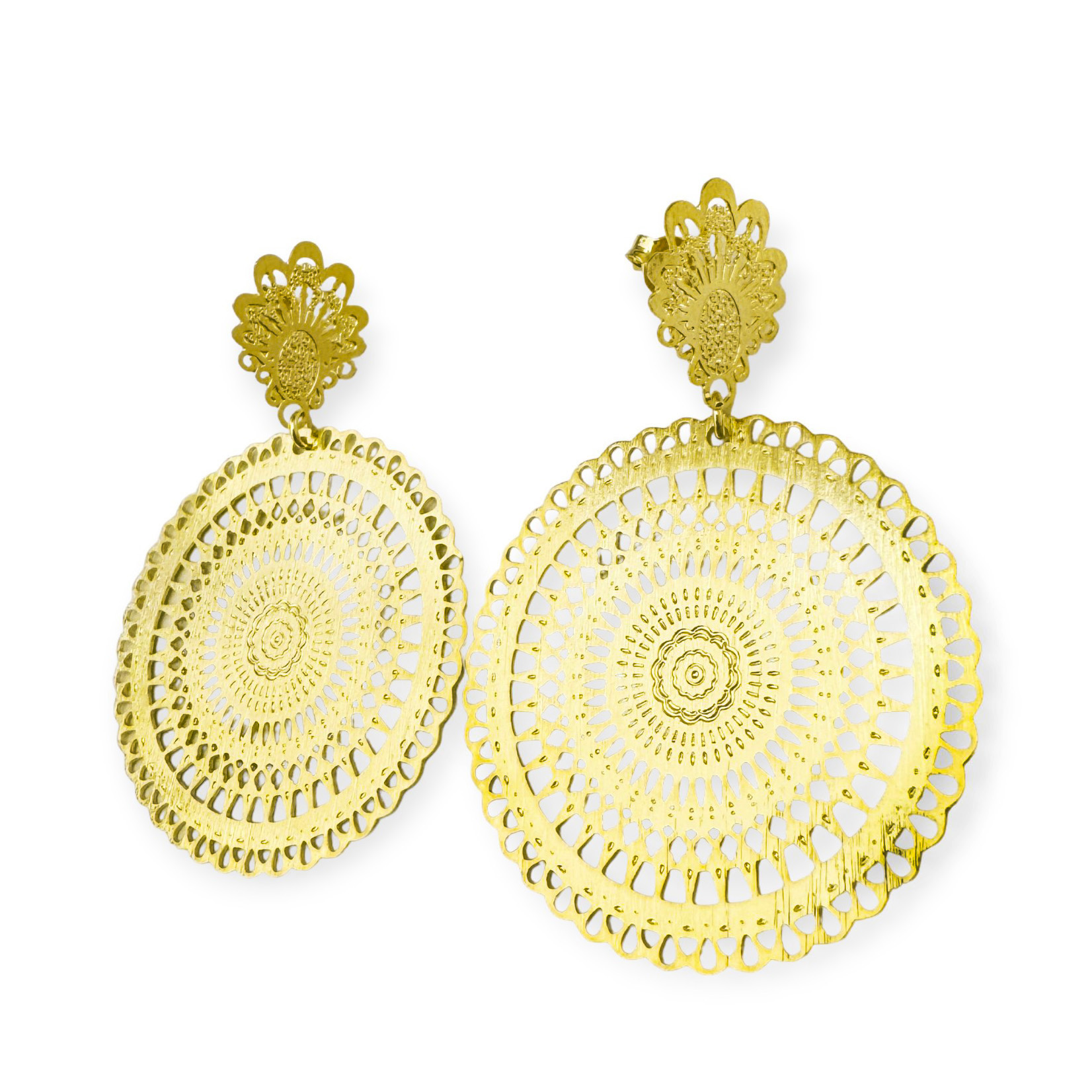 AROS ANDREA COGGIOLA JOYAS MANDALA REDONDO TOPE BARROCO ENCHAPADO ORO 18K - 2