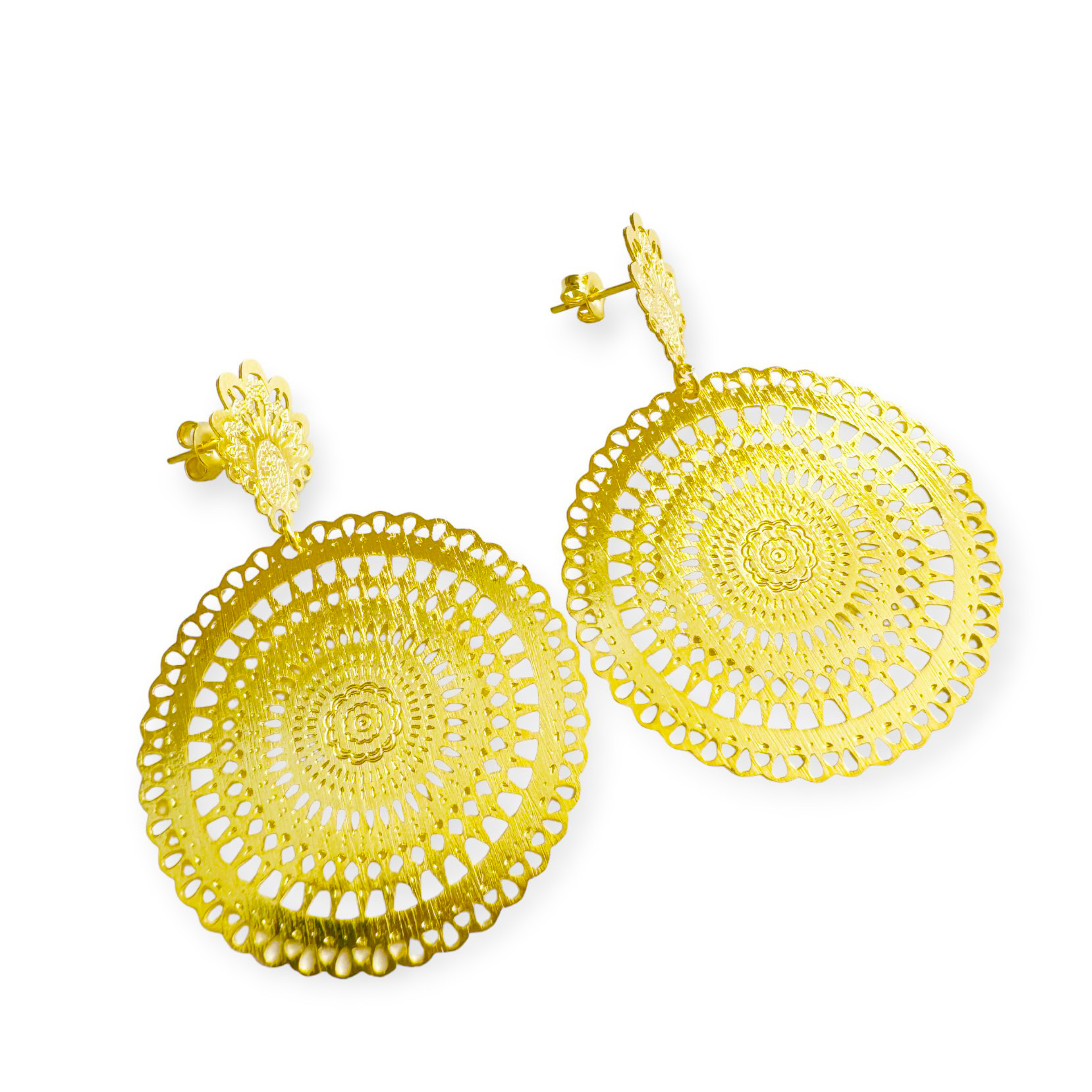 AROS ANDREA COGGIOLA JOYAS MANDALA REDONDO TOPE BARROCO ENCHAPADO ORO 18K - 3