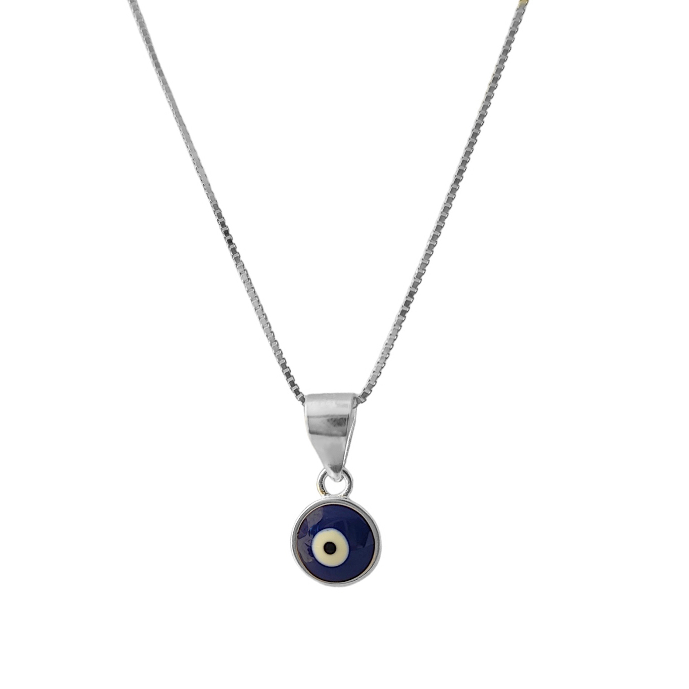 MYSTIC JEWELS By Dalia 925 - Collana in argento sterling con occhio maligno per donna, collana rotonda con occhio maligno con zirconi cubici e smalto blu - Italia