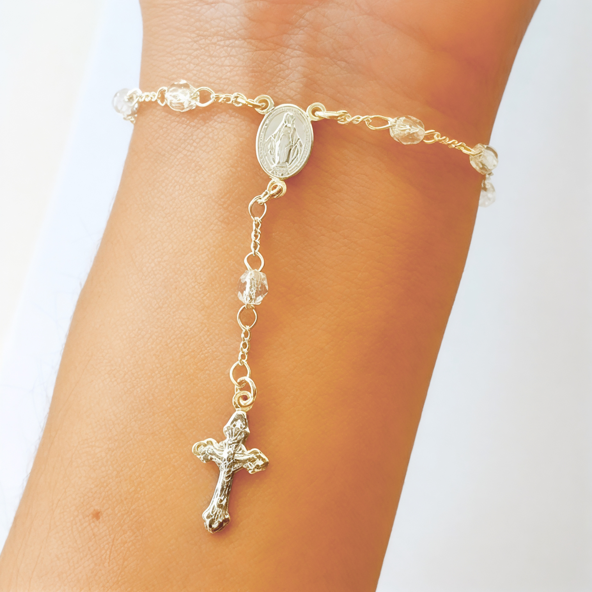 PULSERA ANDREA COGGIOLA JOYAS DENARIO CRISTAL BLANCO PLATA FINA 925 - 4