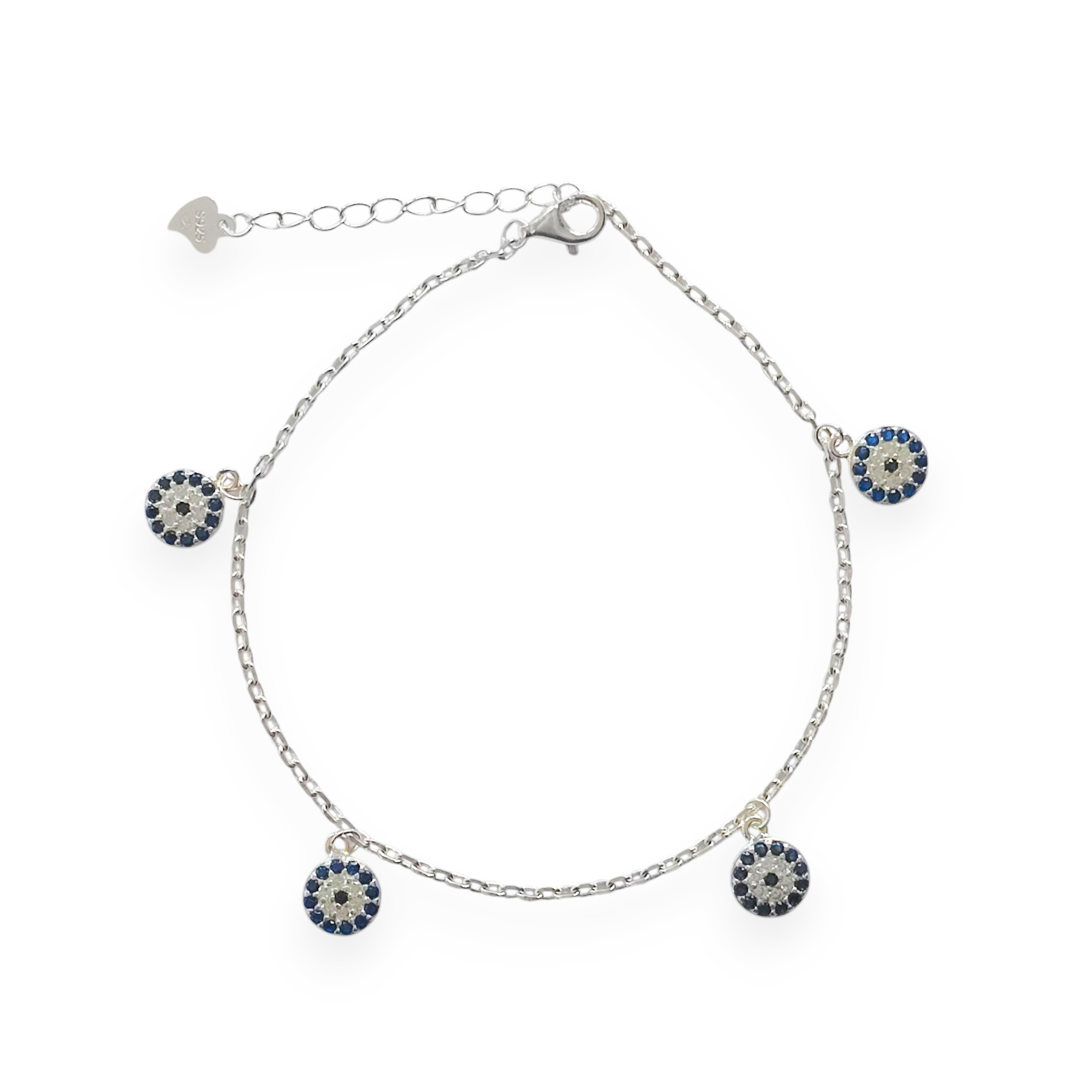 PULSERA ANDREA COGGIOLA JOYAS 4 OJOS TURCOS COLGANTES PLATA FINA 925 - 1