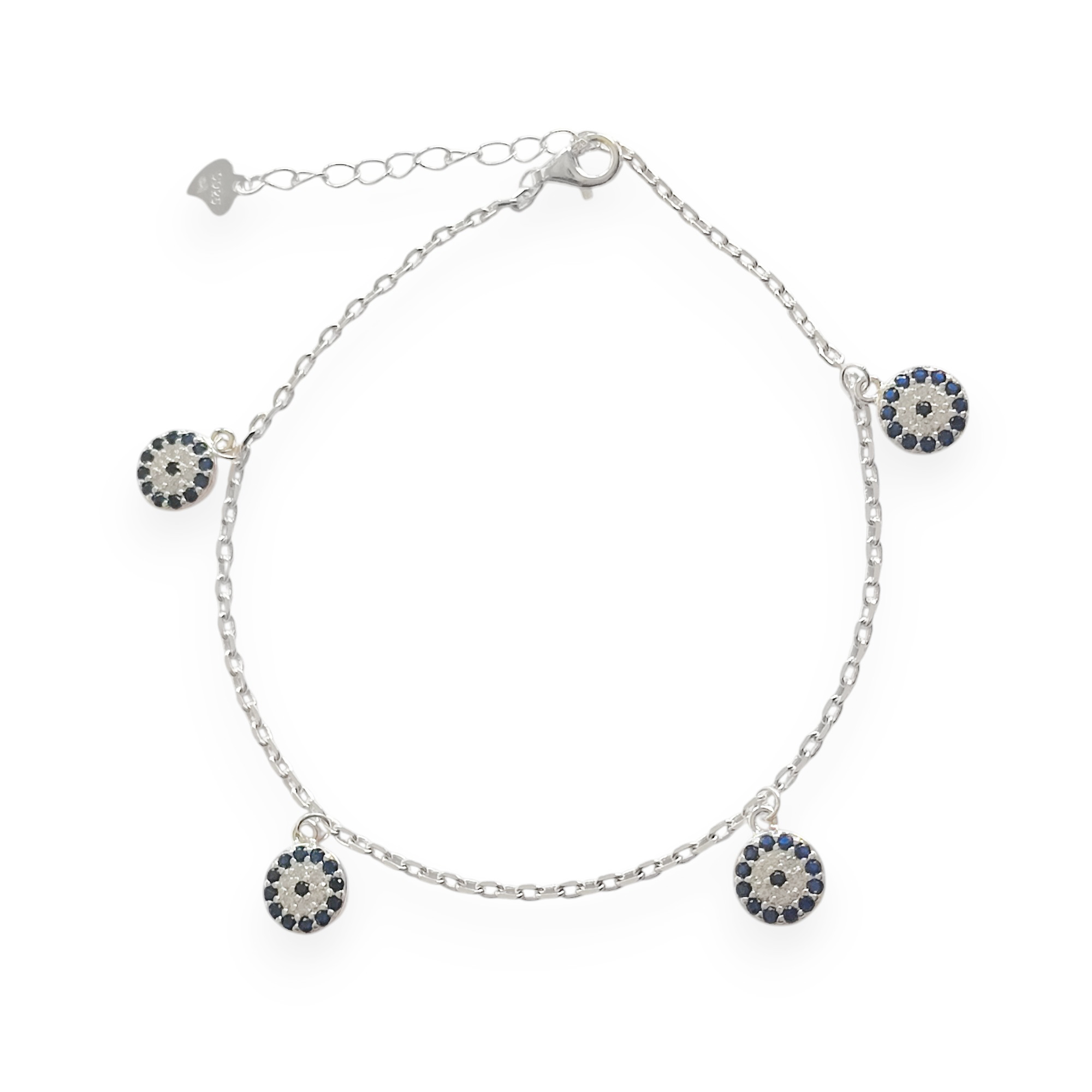 PULSERA ANDREA COGGIOLA JOYAS 4 OJOS TURCOS COLGANTES PLATA FINA 925 - 2