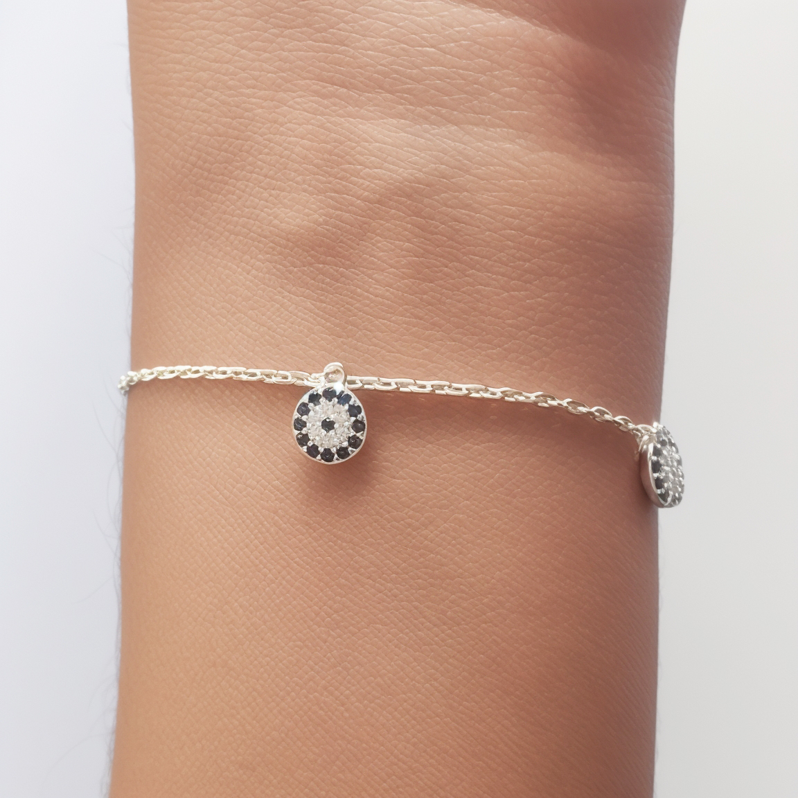 PULSERA ANDREA COGGIOLA JOYAS 4 OJOS TURCOS COLGANTES PLATA FINA 925 - 3