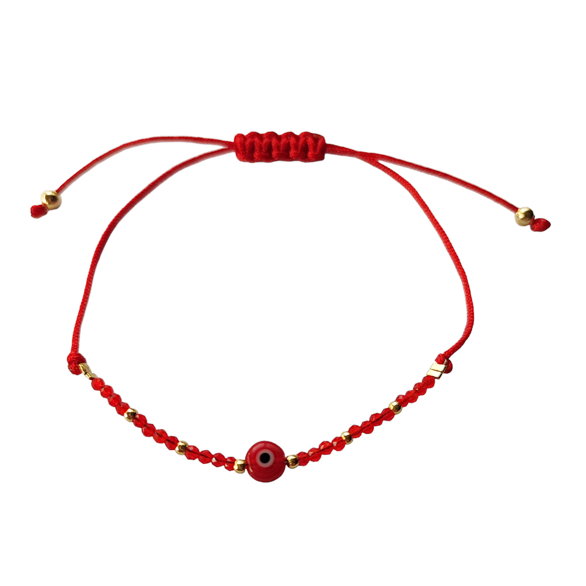 PULSERA ANDREA COGGIOLA JOYAS CRISTALES ROJO OJO TURCO ENCHAPADO ORO 18K CORDÓN ROJO - 1
