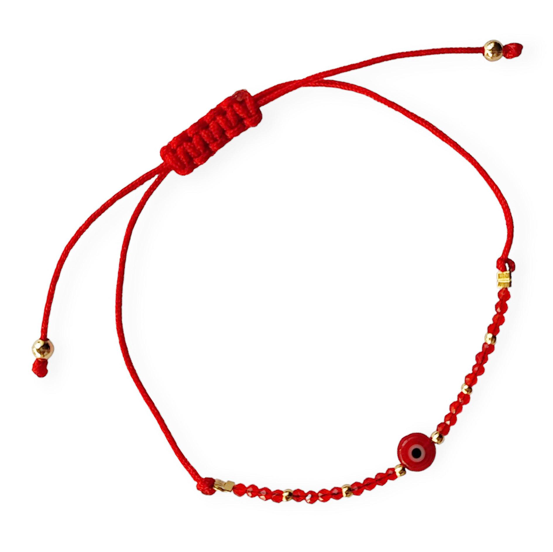 PULSERA ANDREA COGGIOLA JOYAS CRISTALES ROJO OJO TURCO ENCHAPADO ORO 18K CORDÓN ROJO - 3