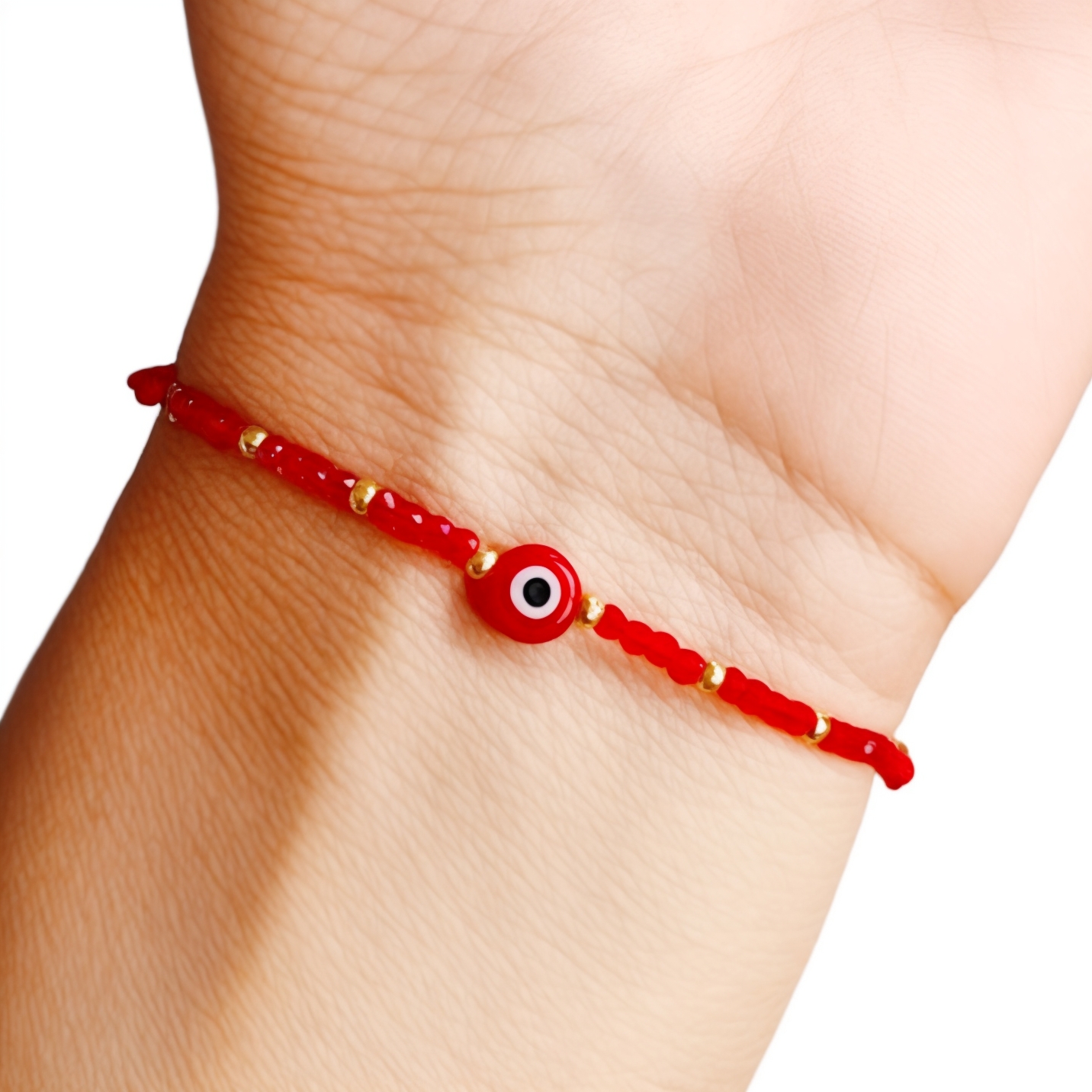 PULSERA ANDREA COGGIOLA JOYAS CRISTALES ROJO OJO TURCO ENCHAPADO ORO 18K CORDÓN ROJO - 4