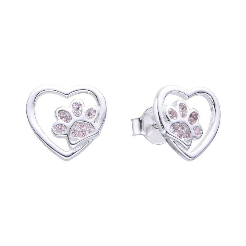 AROS ANDREA COGGIOLA JOYAS CORAZÓN HUELLA CIRCÓN ROSADO PLATA FINA 925 - 1
