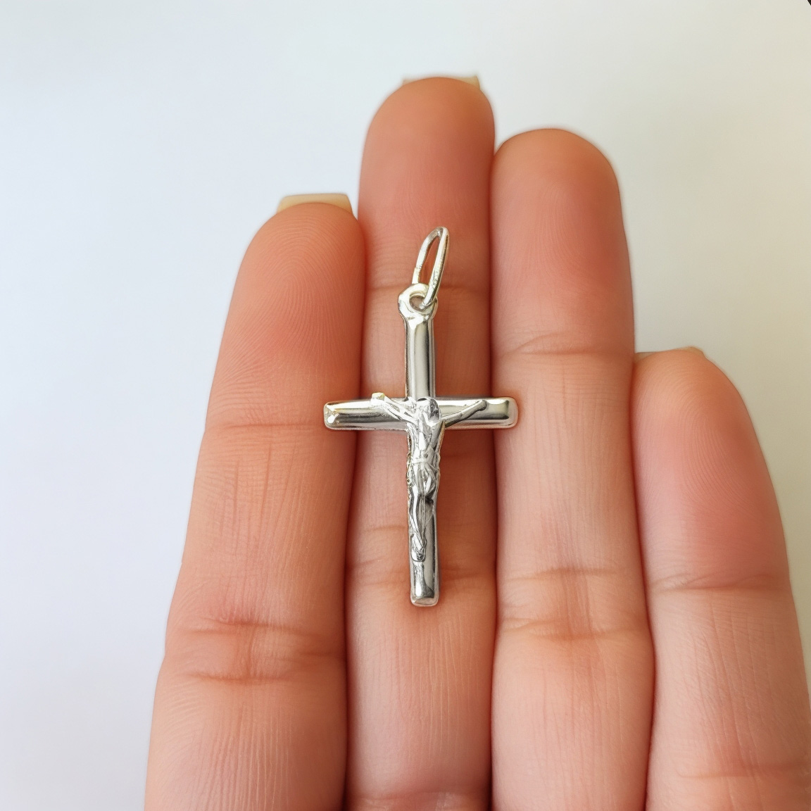 COLGANTE CRUZ TUBO CRISTO PLATA FINA 925 - 2