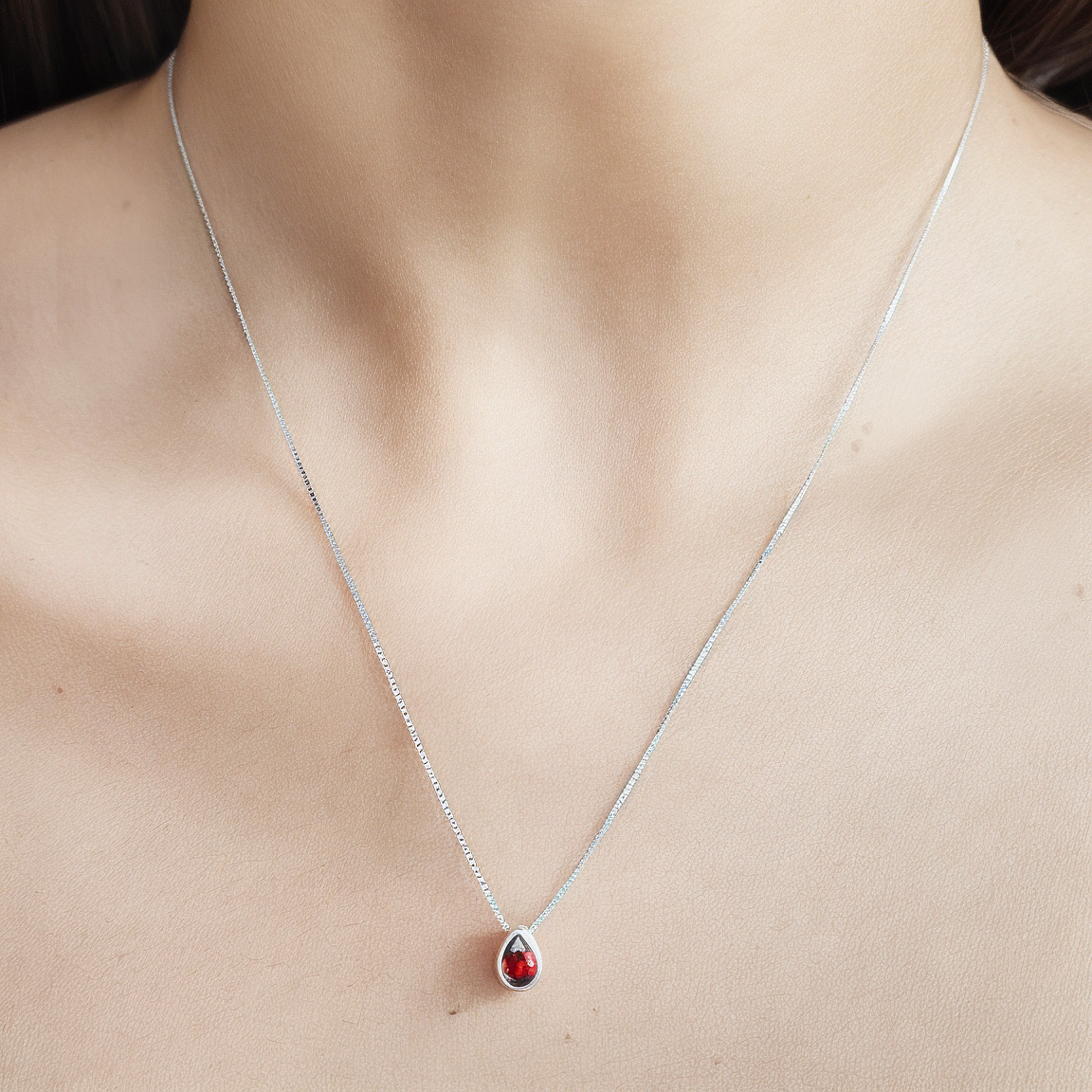 COLLAR ANDREA COGGIOLA JOYAS PLATA FINA 925 PUNTO DE LUZ GOTA CIRCÓN ROJO - 4