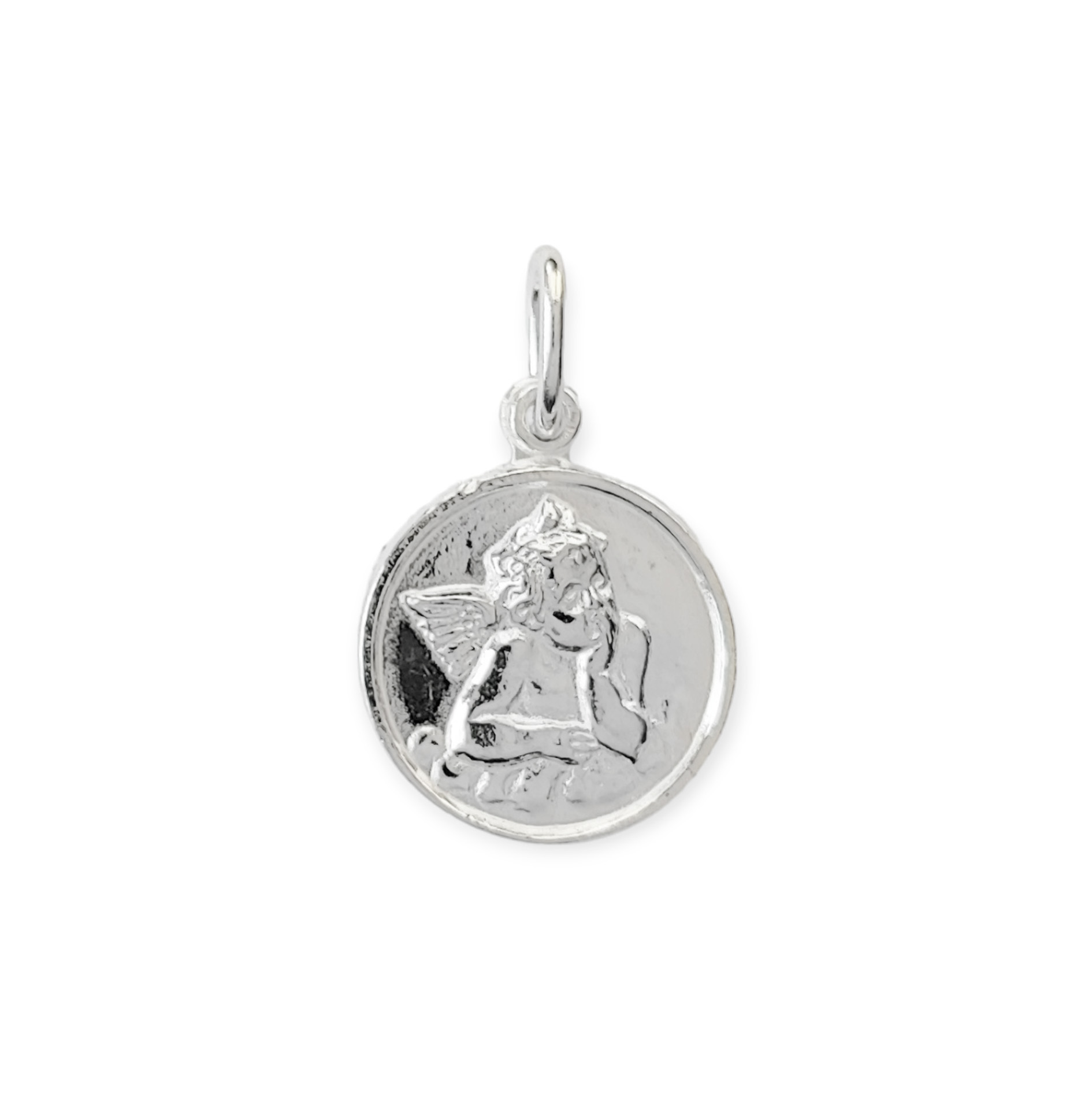 COLGANTE MEDALLA ANGEL PLATA FINA 925 - 2
