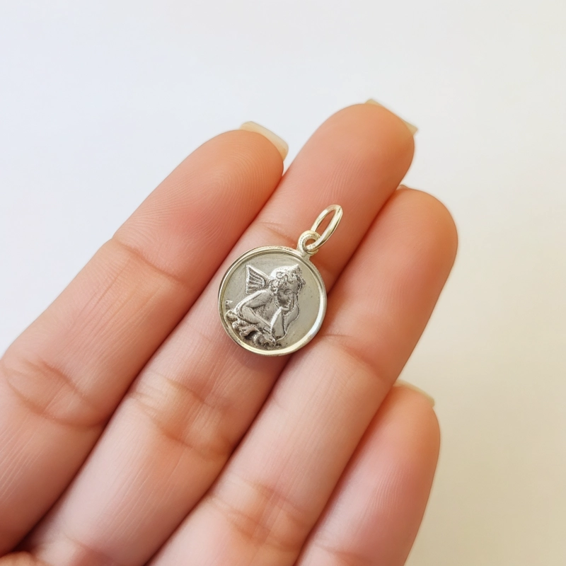 COLGANTE MEDALLA ANGEL PLATA FINA 925 - 3