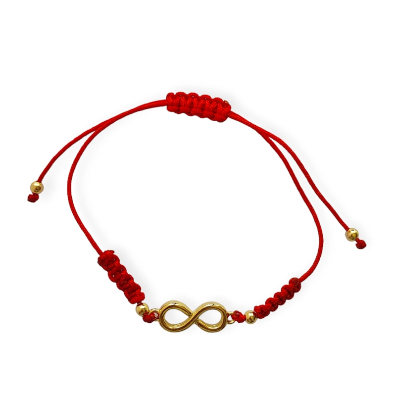 PULSERA ANDREA COGGIOLA JOYAS INFINITO BOLITAS ENCHAPADOS ORO 18K CORDÓN ROJO - 1