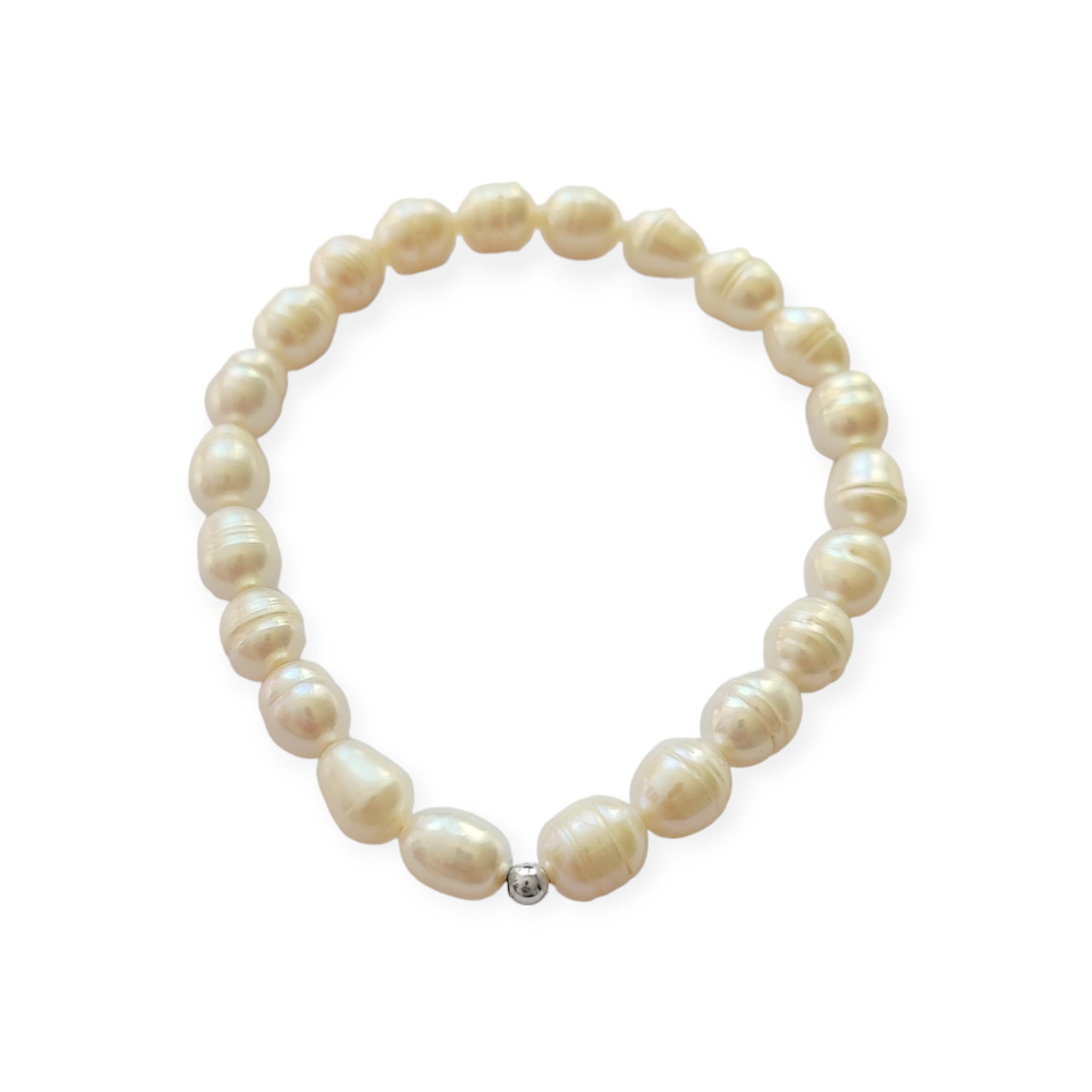 PULSERA ANDREA COGGIOLA JOYAS PERLAS DE RÍO NATURALES BOLITA PLATA FINA 925 ELÁSTICADA - 1
