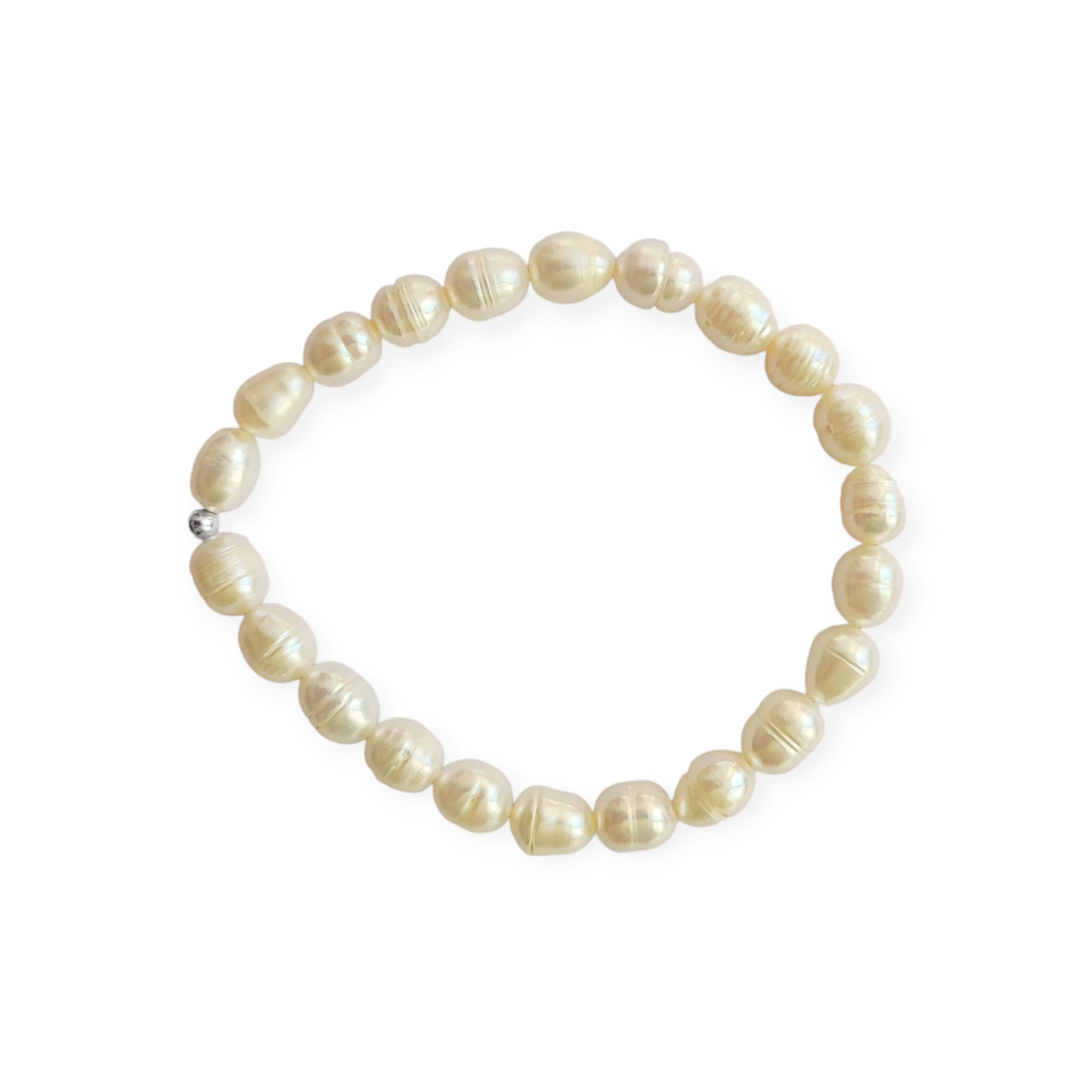 PULSERA ANDREA COGGIOLA JOYAS PERLAS DE RÍO NATURALES BOLITA PLATA FINA 925 ELÁSTICADA - 2