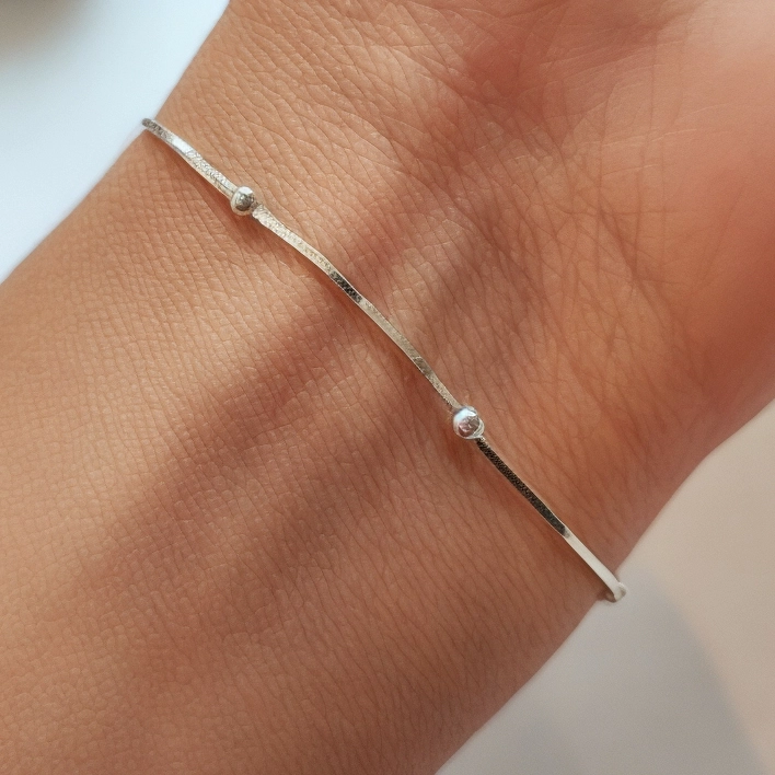 PULSERA ANDREA COGGIOLA JOYAS PLATA FINA 925 COLA DE TOPO CUADRADA 7 BOLITAS - 4