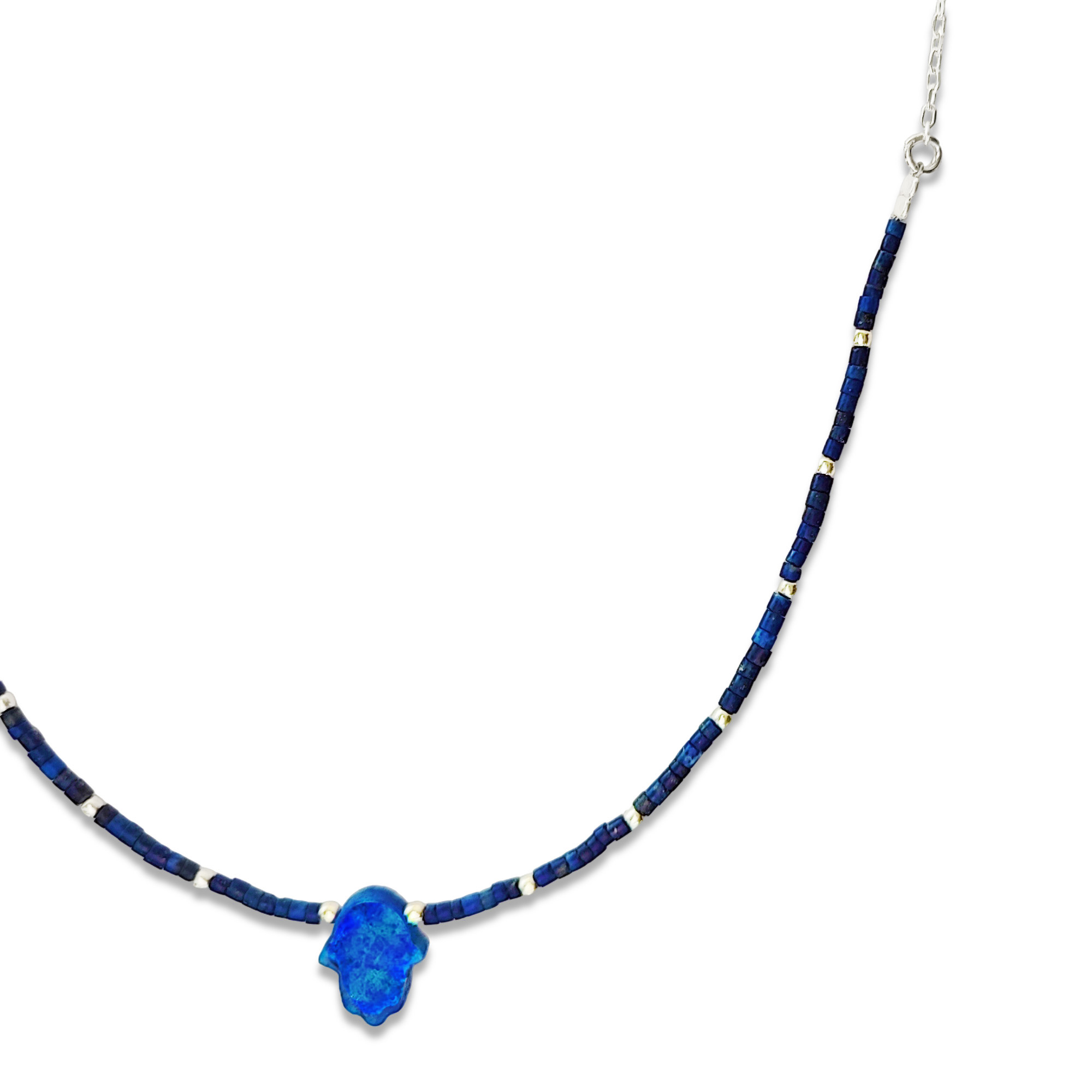 COLLAR ANDREA COGGIOLA JOYAS PLATA FINA 925 MOSTACILLA LAPISLÁZULI MANO FÁTIMA - 2