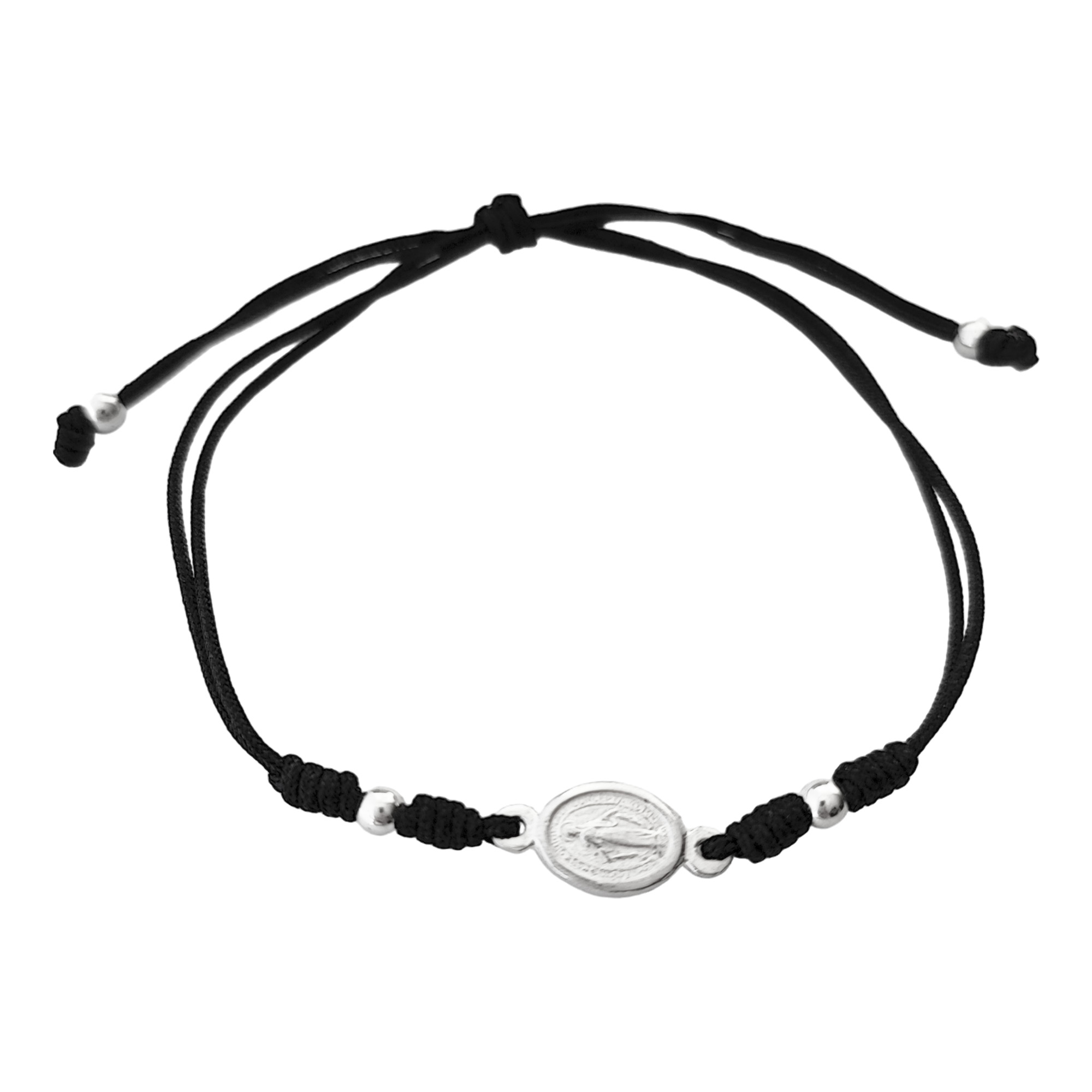 PULSERA ANDREA COGGIOLA JOYAS VIRGEN DE LOS RAYOS PLATA FINA 925 CORDÓN NEGRO - 1