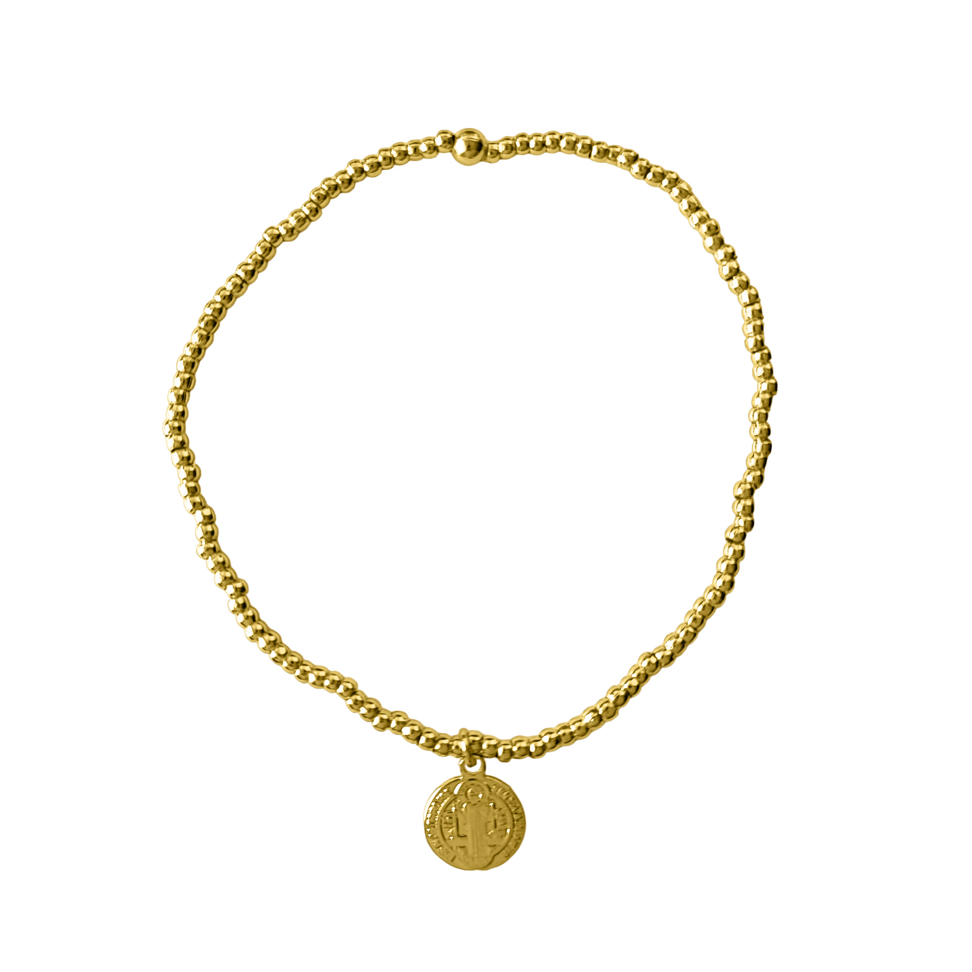 PULSERA ANDREA COGGIOLA JOYAS BOLITAS MEDALLA SAN BENITO ENCHAPADO ORO 18K ELÁSTICADA - 1
