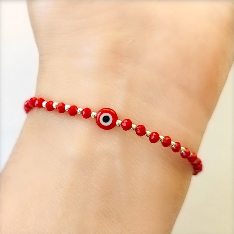 PULSERA ANDREA COGGIOLA JOYAS OJO TURCO CRISTAL ROJO BOLITAS PLATA FINA 925 - 3