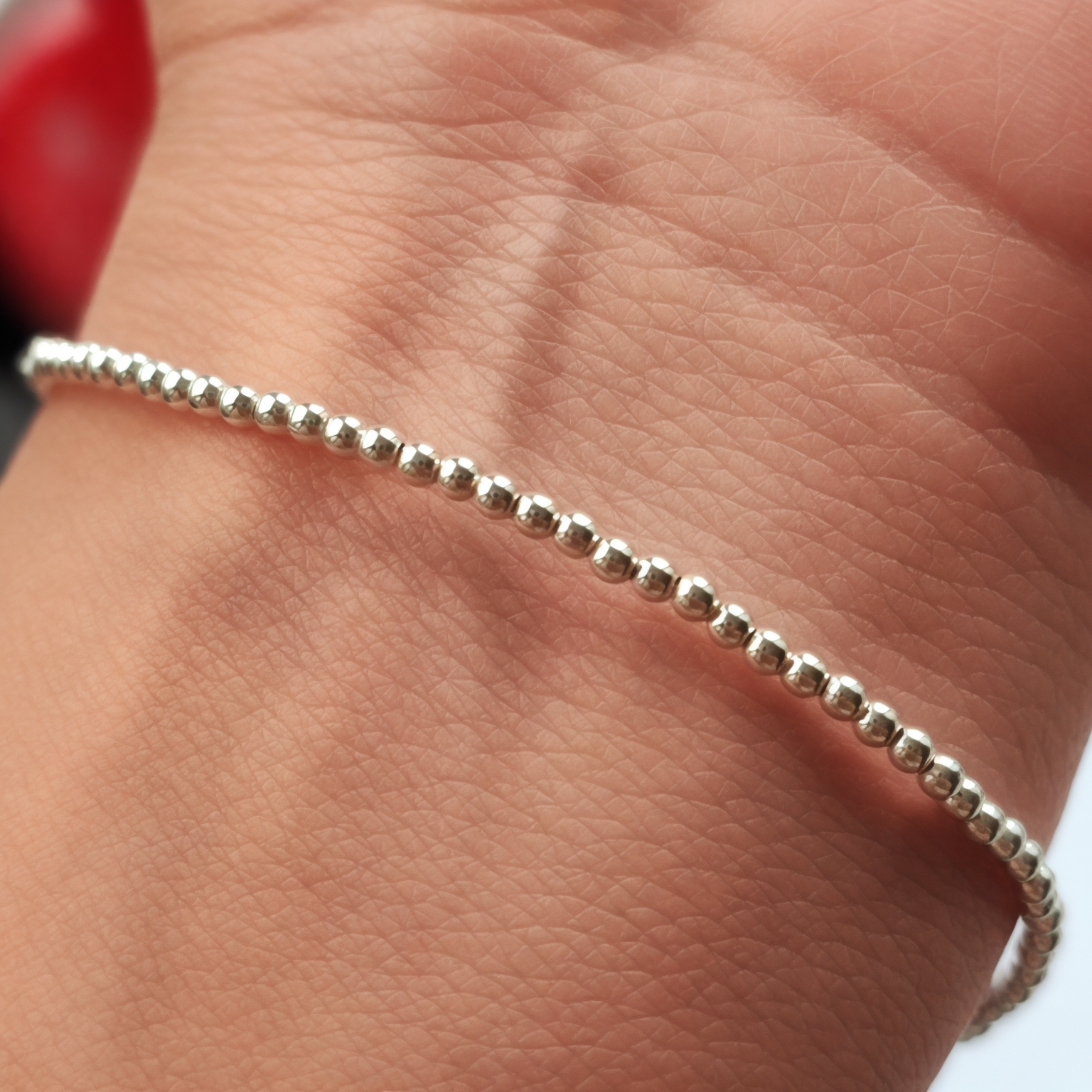 PULSERA ANDREA COGGIOLA JOYAS BOLITAS 2MM PLATA FINA 925 ELÁSTICADA - 4