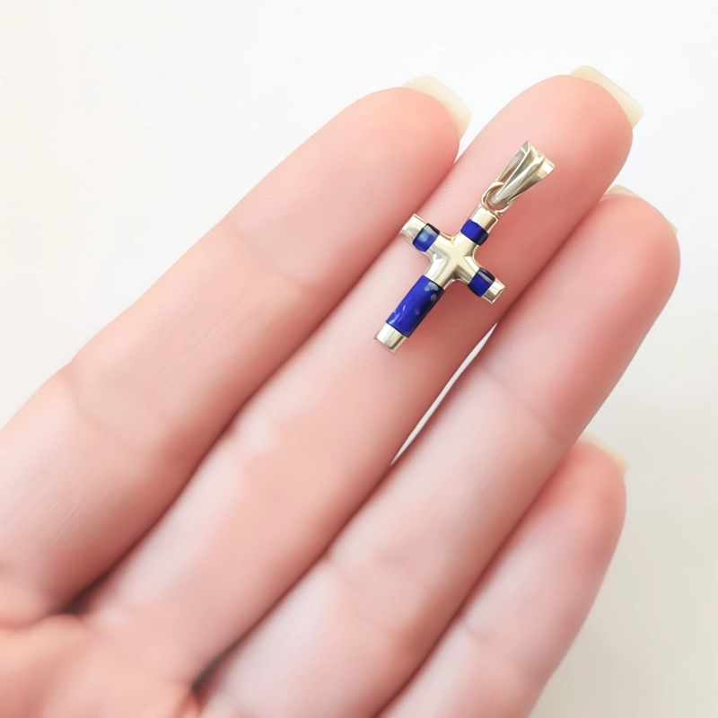 COLGANTE CRUZ TUBO CEBRA LAPISLAZULI PLATA FINA 925 - 4