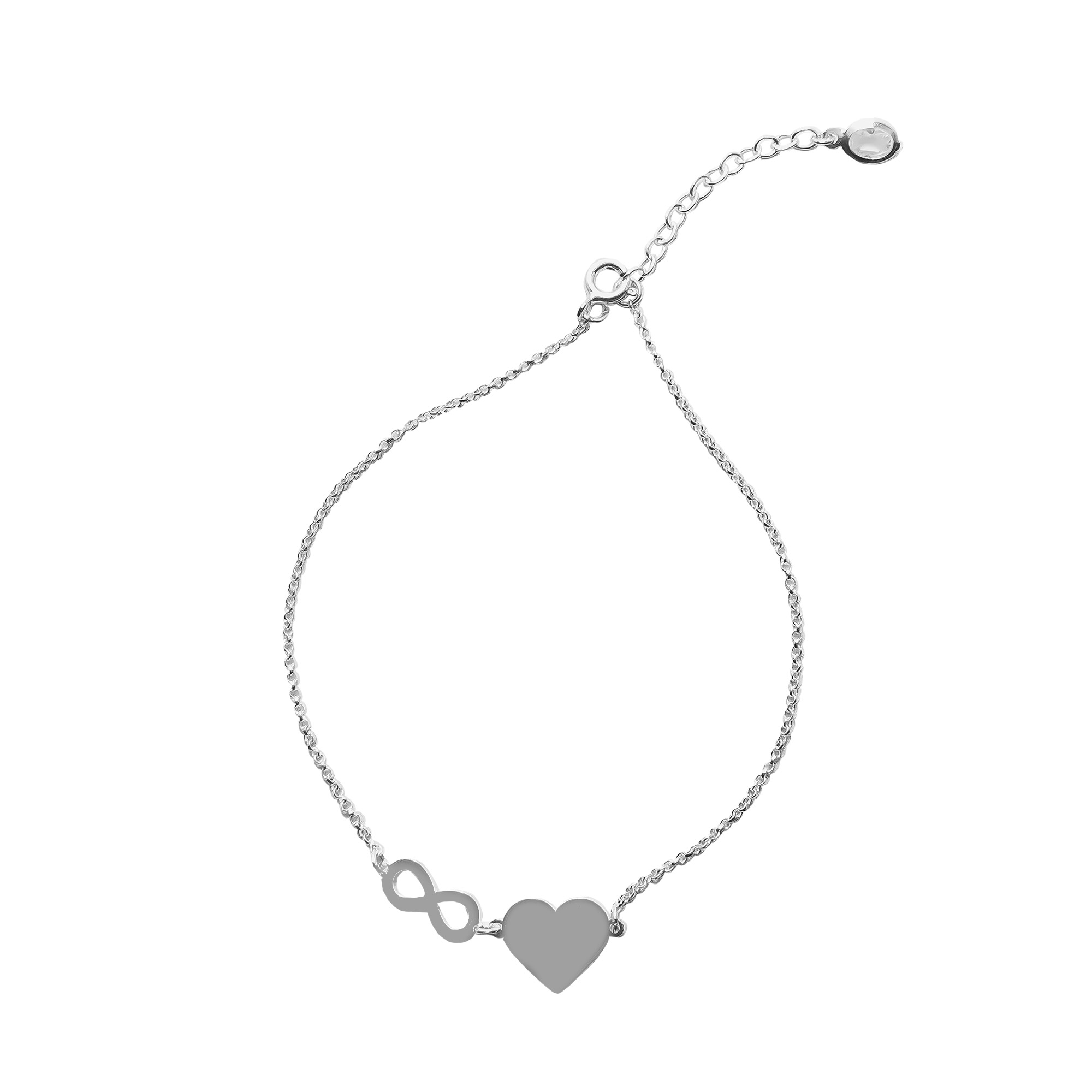 TOBILLERA ANDREA COGGIOLA JOYAS CORAZÓN INFINITO CRISTAL PLATA FINA 925 26CM - 1