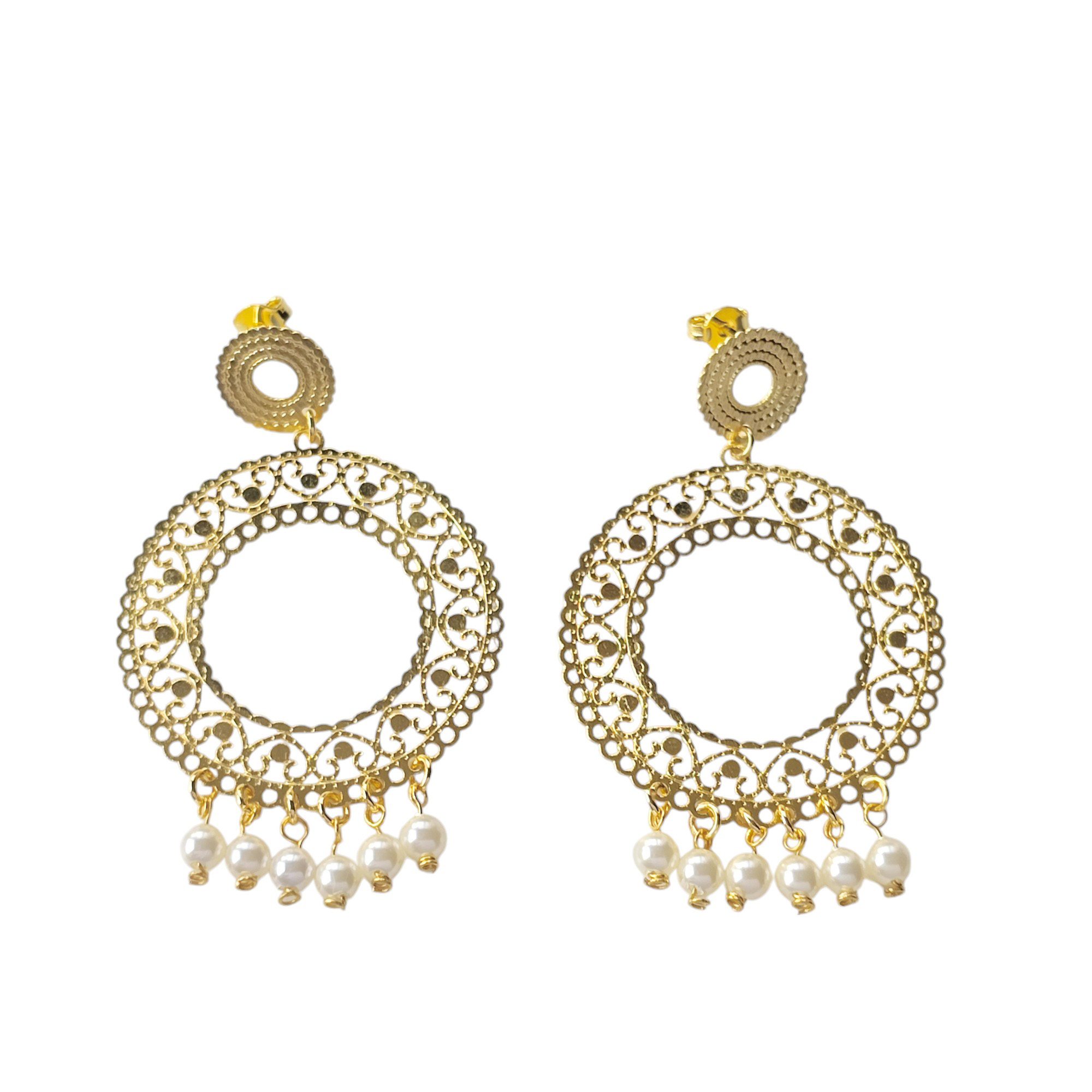 AROS ANDREA COGGIOLA JOYAS EMILY REDONDO PERLAS SHELLPEARL ENCHAPADO ORO 18K - 1
