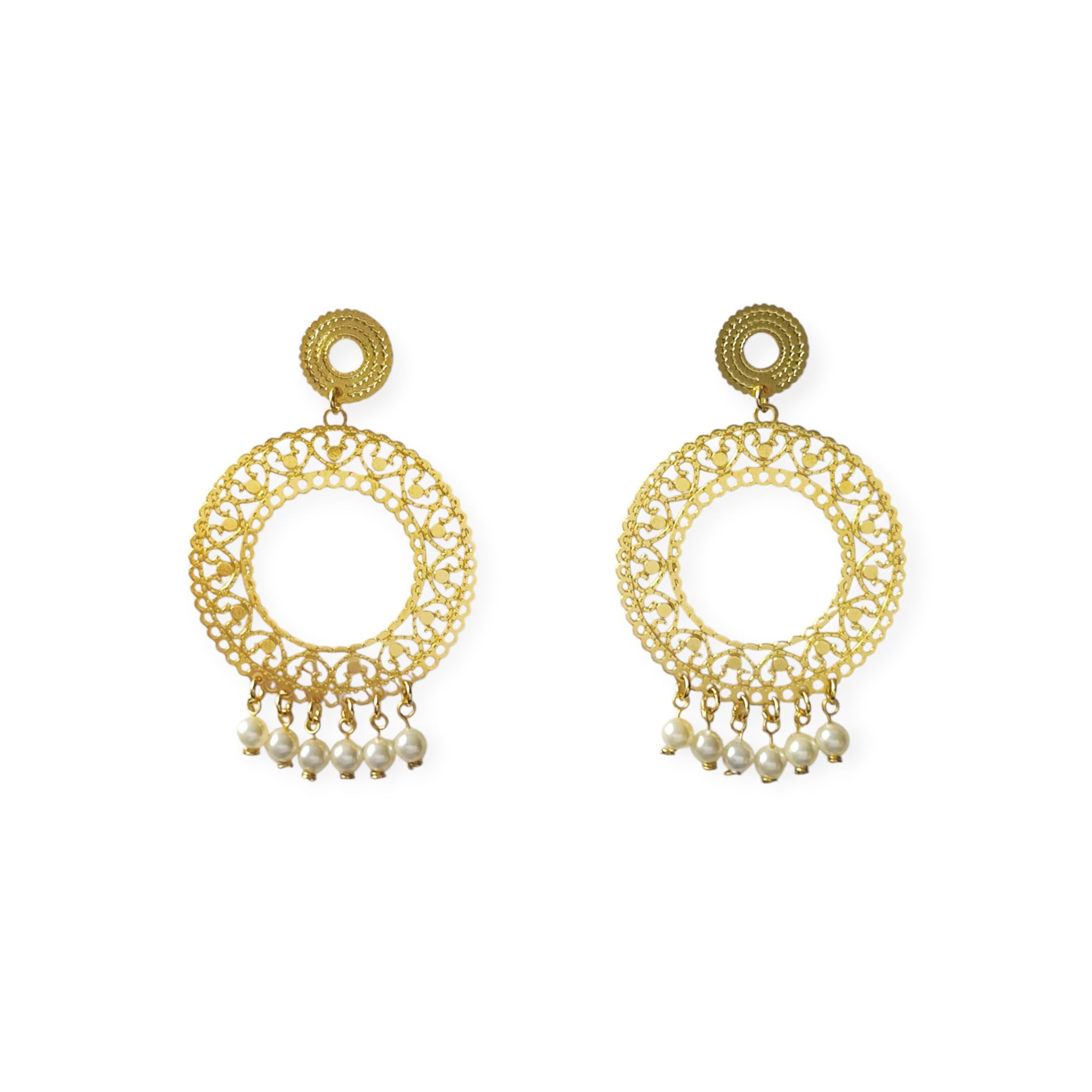 AROS ANDREA COGGIOLA JOYAS EMILY REDONDO PERLAS SHELLPEARL ENCHAPADO ORO 18K - 2