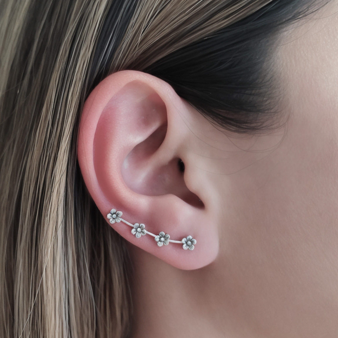 AROS ANDREA COGGIOLA JOYAS TREPADORES 4 FLORES PLATA FINA 925 - 3