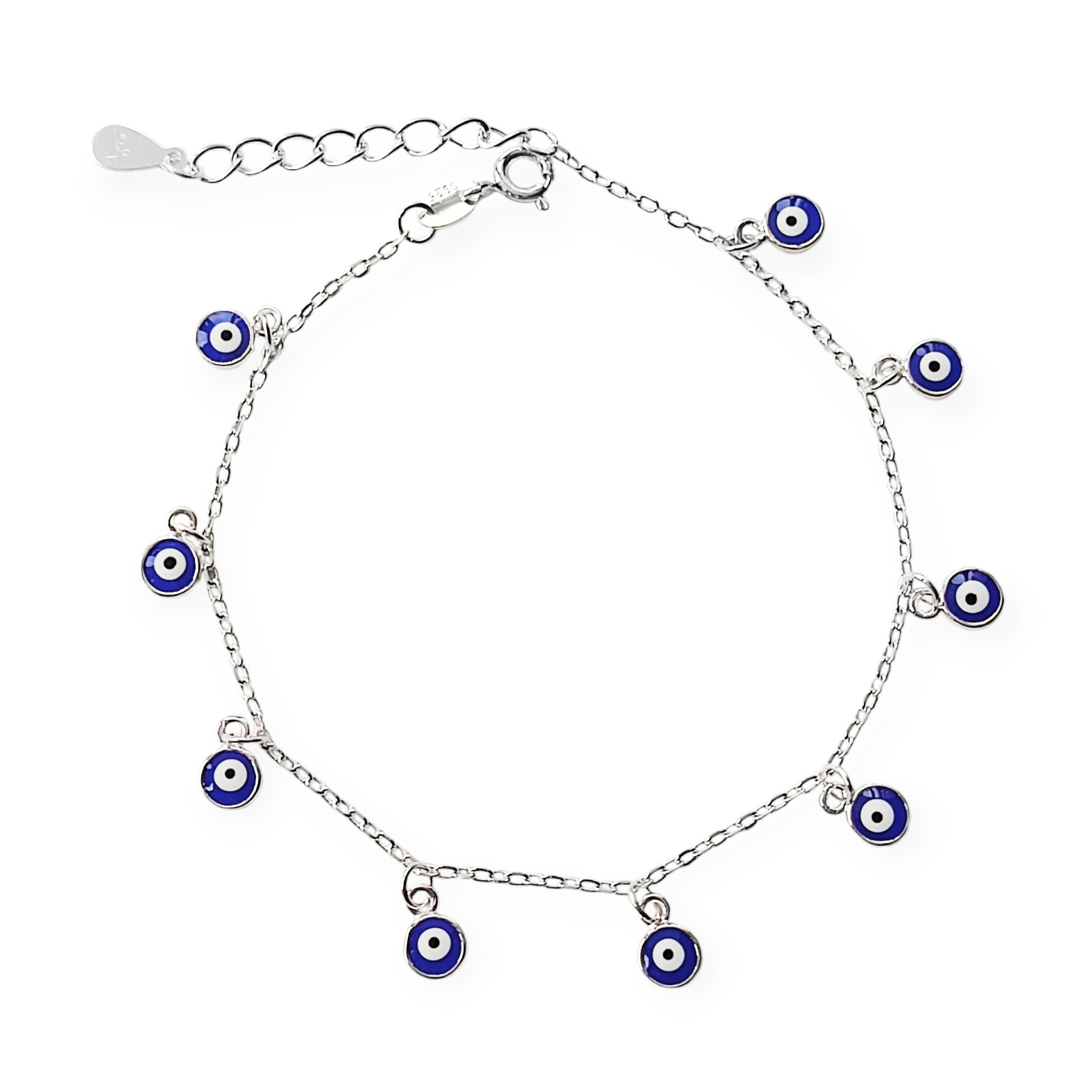 PULSERA ANDREA COGGIOLA JOYAS OJO TURCO CRISTAL AZUL PLATA FINA 925 - 1