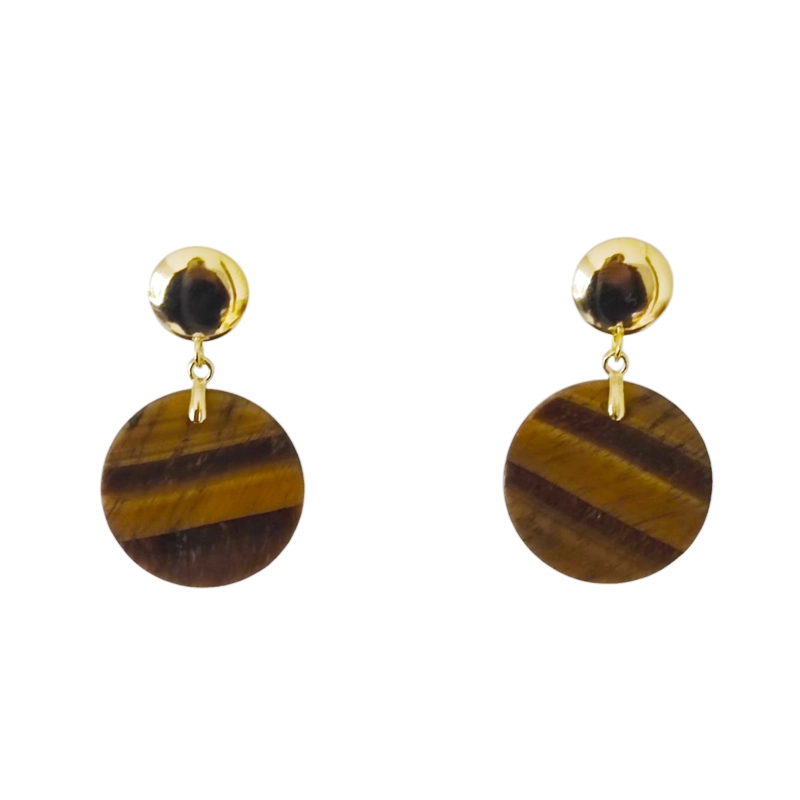 AROS ANDREA COGGIOLA JOYAS OJO DE TIGRE PLANO REDONDO ENCHAPADO ORO 18K - 1
