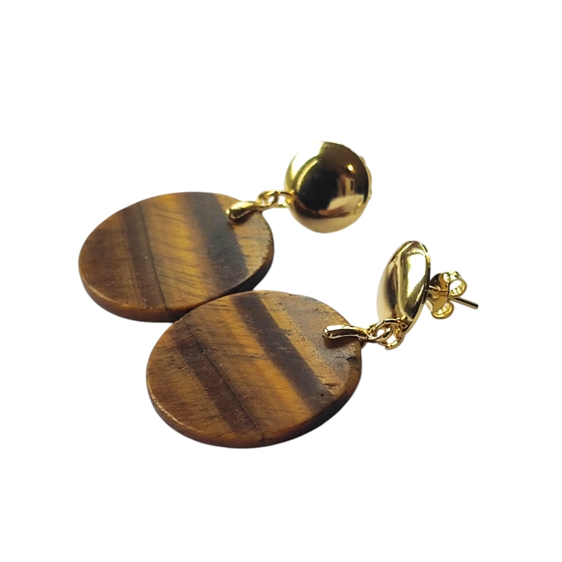 AROS ANDREA COGGIOLA JOYAS OJO DE TIGRE PLANO REDONDO ENCHAPADO ORO 18K - 2