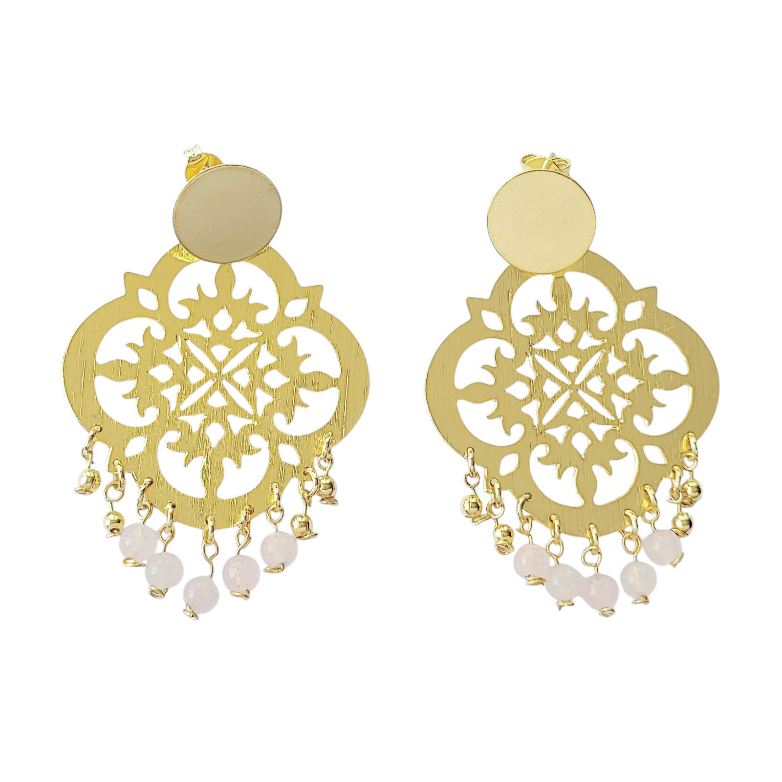 AROS ANDREA COGGIOLA JOYAS FERNANDA CUARZO ROSA COLGANTE ENCHAPADO ORO 18K - 1