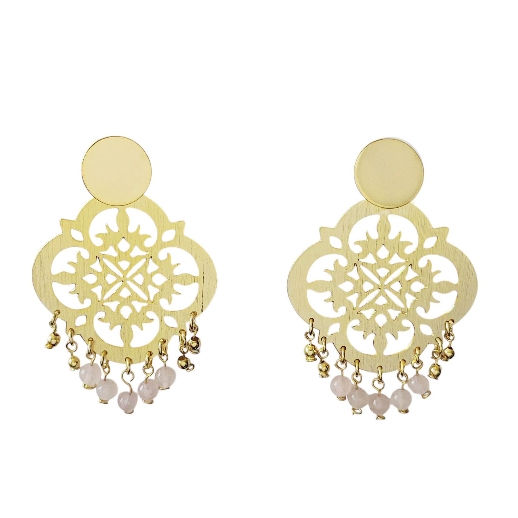 AROS ANDREA COGGIOLA JOYAS FERNANDA CUARZO ROSA COLGANTE ENCHAPADO ORO 18K - 2