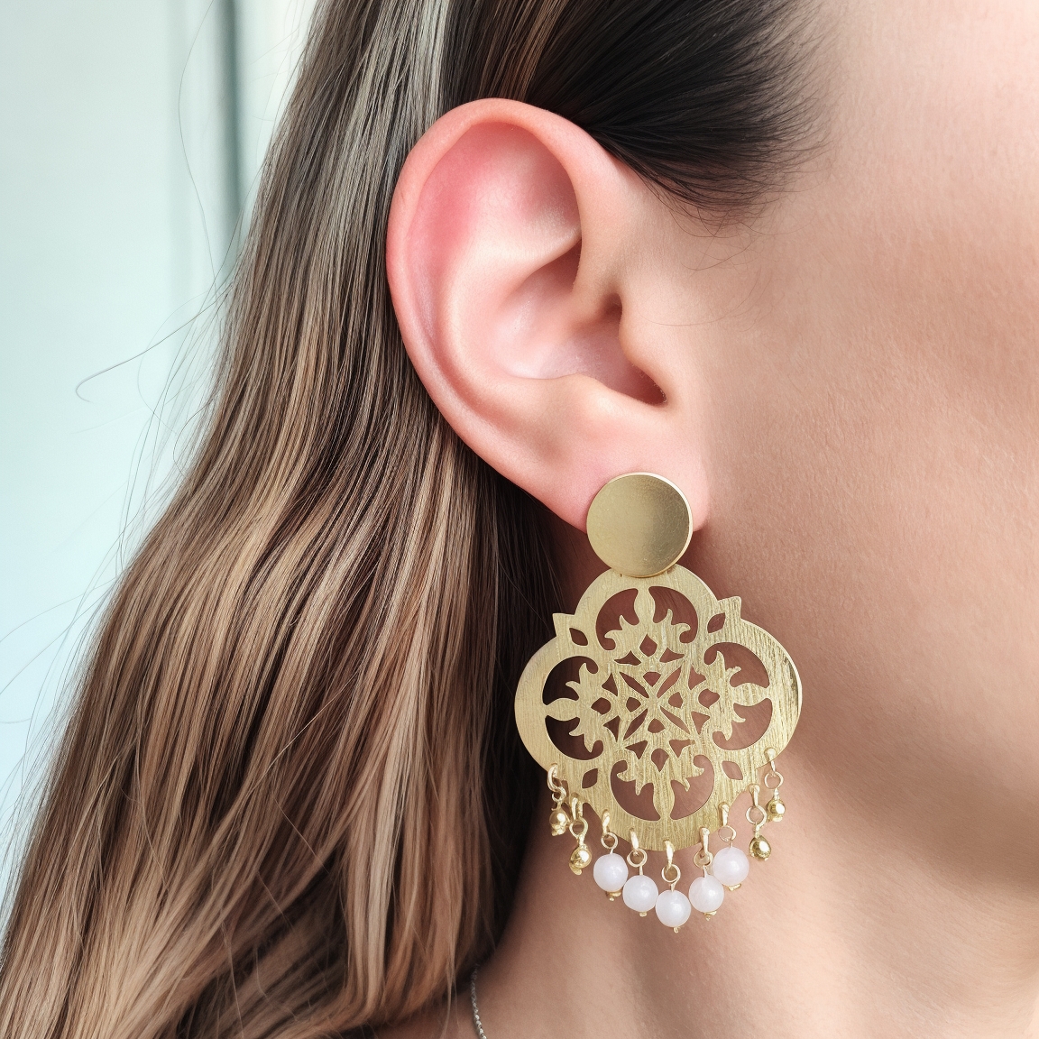 AROS ANDREA COGGIOLA JOYAS FERNANDA CUARZO ROSA COLGANTE ENCHAPADO ORO 18K - 3