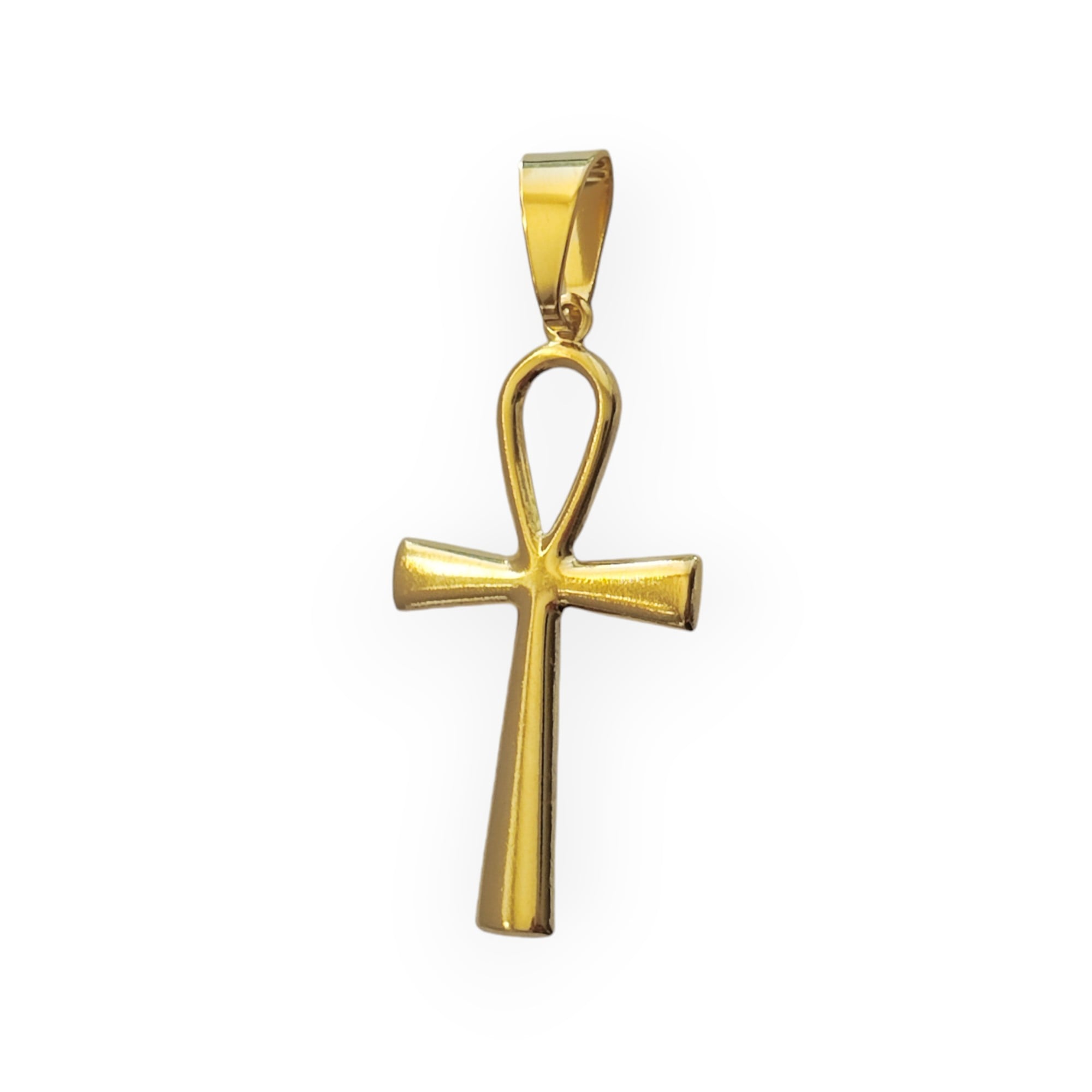 COLGANTE CRUZ ANKH GRANDE ENCHAPADO ORO 18K - 1