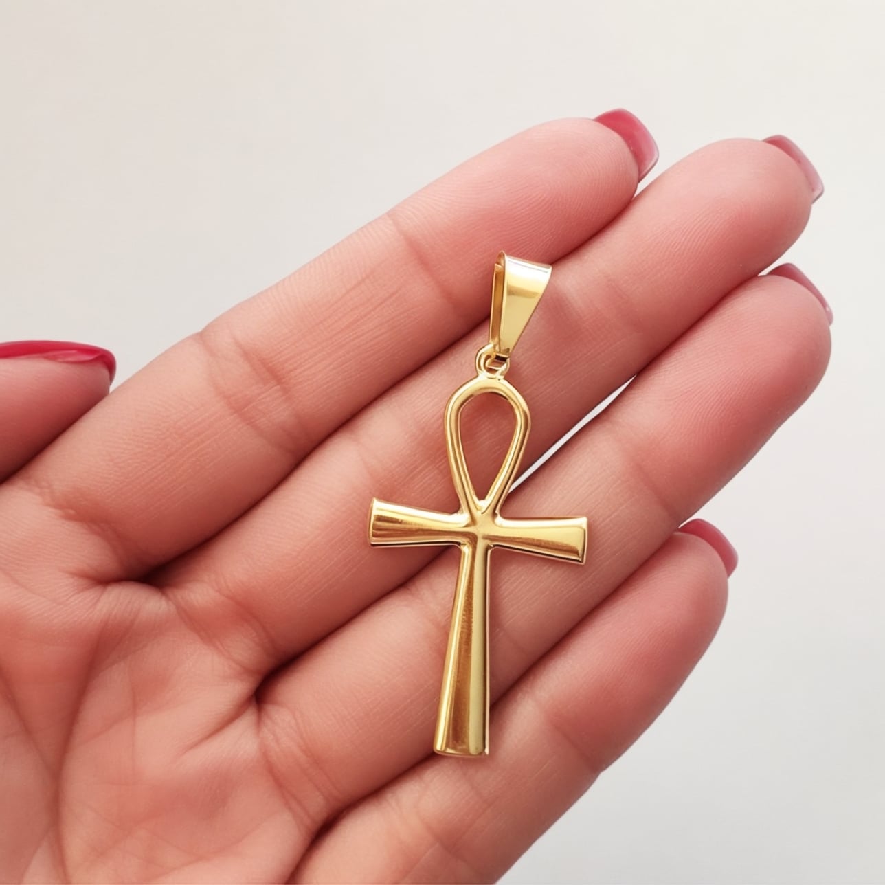 COLGANTE CRUZ ANKH GRANDE ENCHAPADO ORO 18K - 2