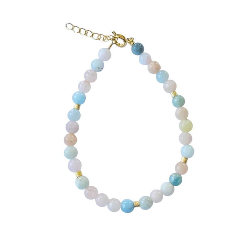 PULSERA ANDREA COGGIOLA JOYAS MORGANITA CELESTE ROSA ENCHAPADO ORO 18K - 2