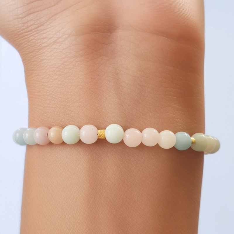 PULSERA ANDREA COGGIOLA JOYAS MORGANITA CELESTE ROSA ENCHAPADO ORO 18K - 3