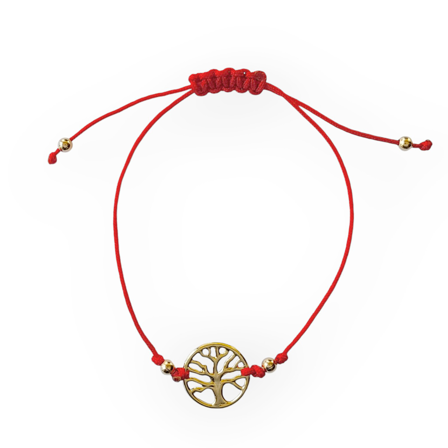 PULSERA ANDREA COGGIOLA JOYAS ÁRBOL DE LA VIDA ENCHAPADO ORO 18K CORDÓN ROJO AJUSTABLE - 1