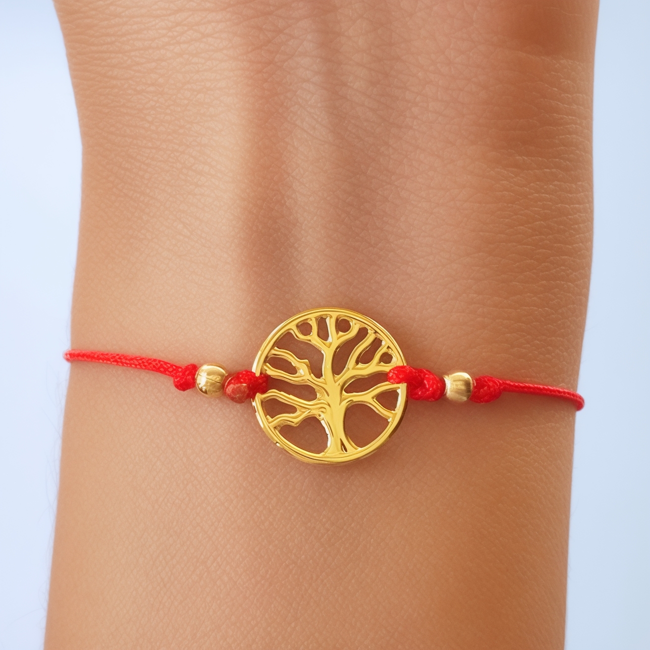 PULSERA ANDREA COGGIOLA JOYAS ÁRBOL DE LA VIDA ENCHAPADO ORO 18K CORDÓN ROJO AJUSTABLE - 3
