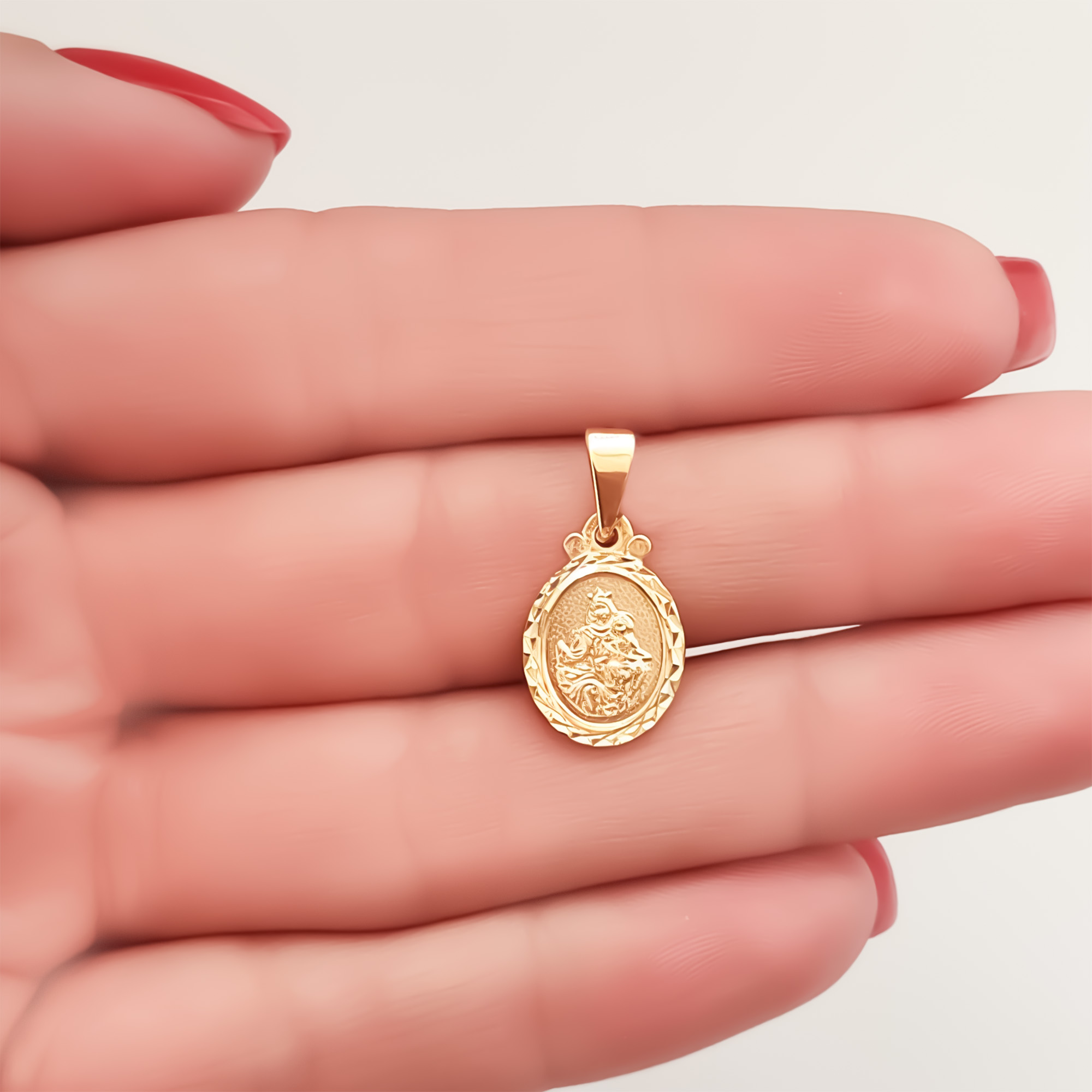 COLGANTE MEDALLA VIRGEN DEL CARMEN 11MM BORDE OVALADA ENCHAPADO ORO 18K - 3