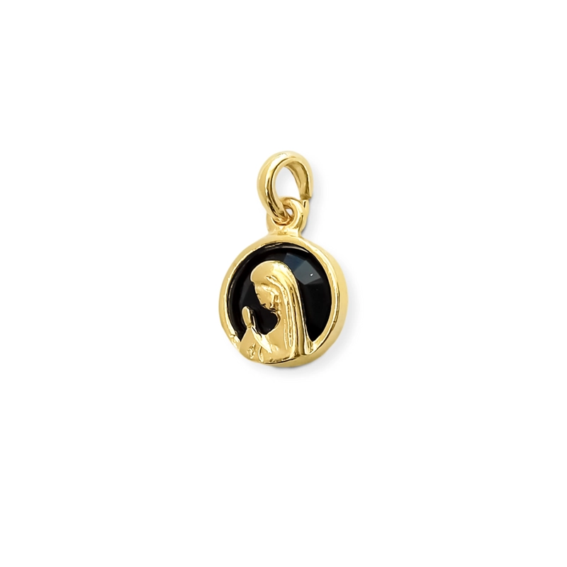 COLGANTE MEDALLA VIRGEN NIÑA 14MM ENCHAPADA ORO 18K CRISTAL EN COLOR NEGRO - 1