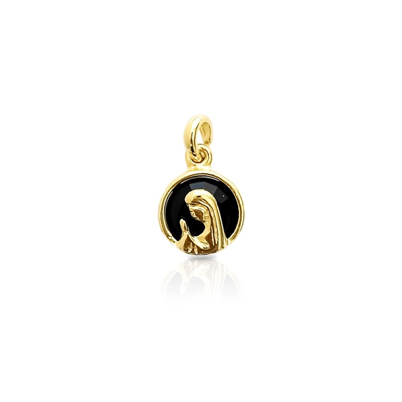 COLGANTE MEDALLA VIRGEN NIÑA 14MM ENCHAPADA ORO 18K CRISTAL EN COLOR NEGRO - 2