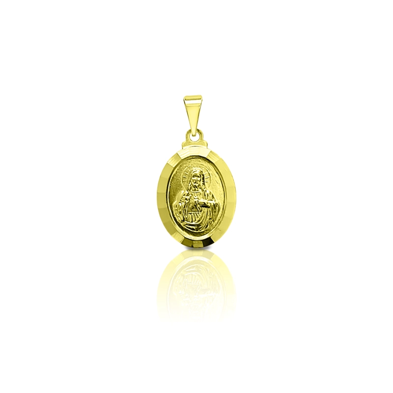COLGANTE MEDALLA SAGRADO CORAZON 14MM BORDE ENCHAPADO ORO 18K - 1