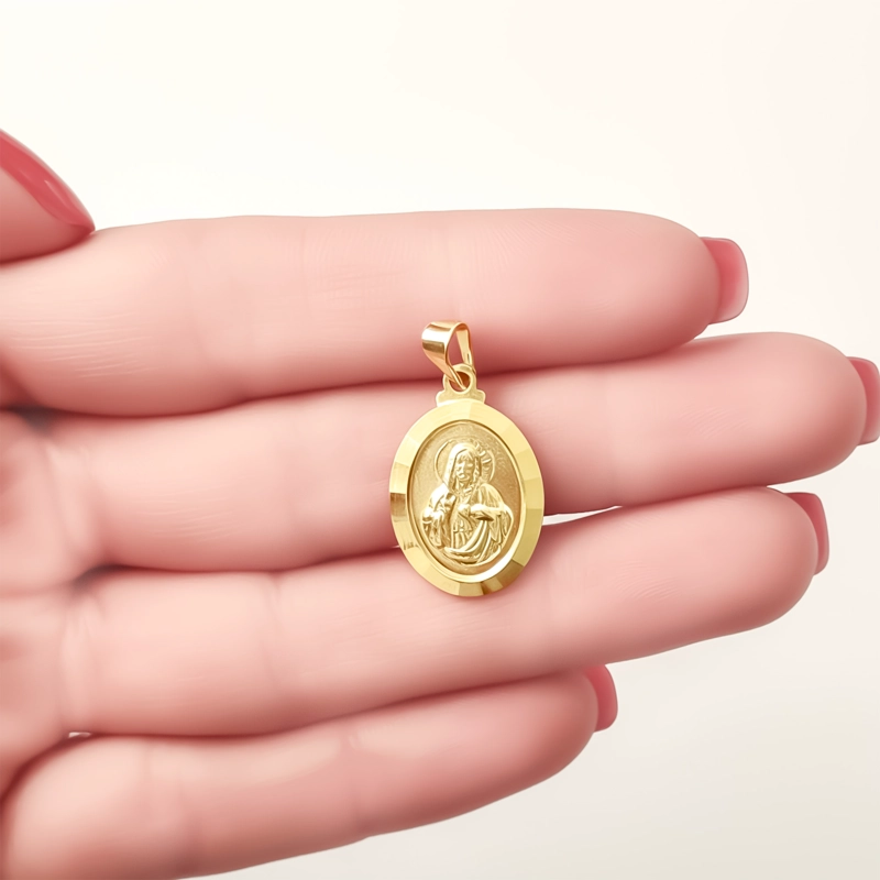 COLGANTE MEDALLA SAGRADO CORAZON 14MM BORDE ENCHAPADO ORO 18K - 3