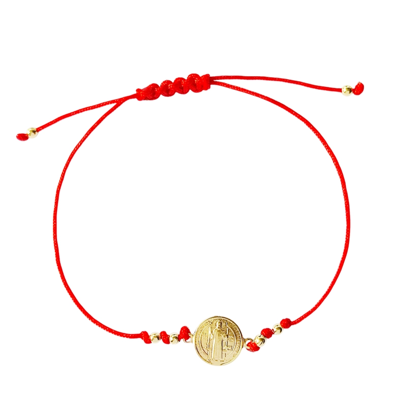 PULSERA SAN BENITO BOLITAS ENCHAPADO ORO 18K CORDÓN EN COLOR ROJO - 1