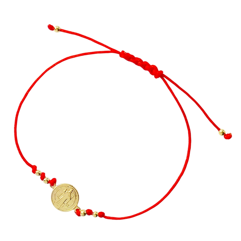PULSERA SAN BENITO BOLITAS ENCHAPADO ORO 18K CORDÓN EN COLOR ROJO - 2
