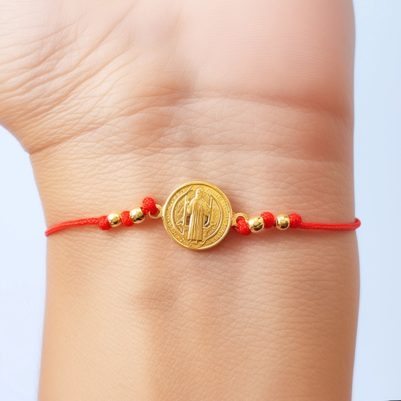 PULSERA SAN BENITO BOLITAS ENCHAPADO ORO 18K CORDÓN EN COLOR ROJO - 3