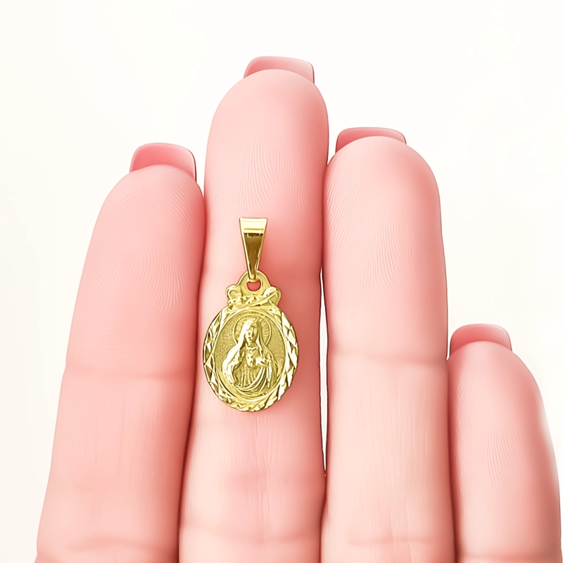 COLGANTE MEDALLA SAGRADO CORAZON 11MM BORDE OVALADO ENCHAPADO ORO 18K - 3